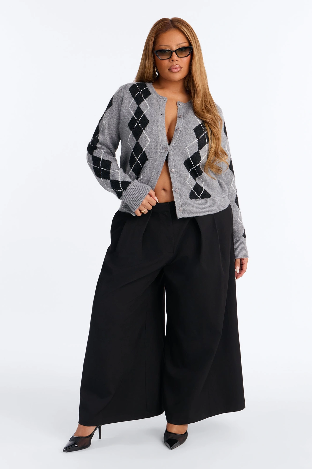 She Reads Argyle Sweater - Grey/combo — Cinzento/combinação
