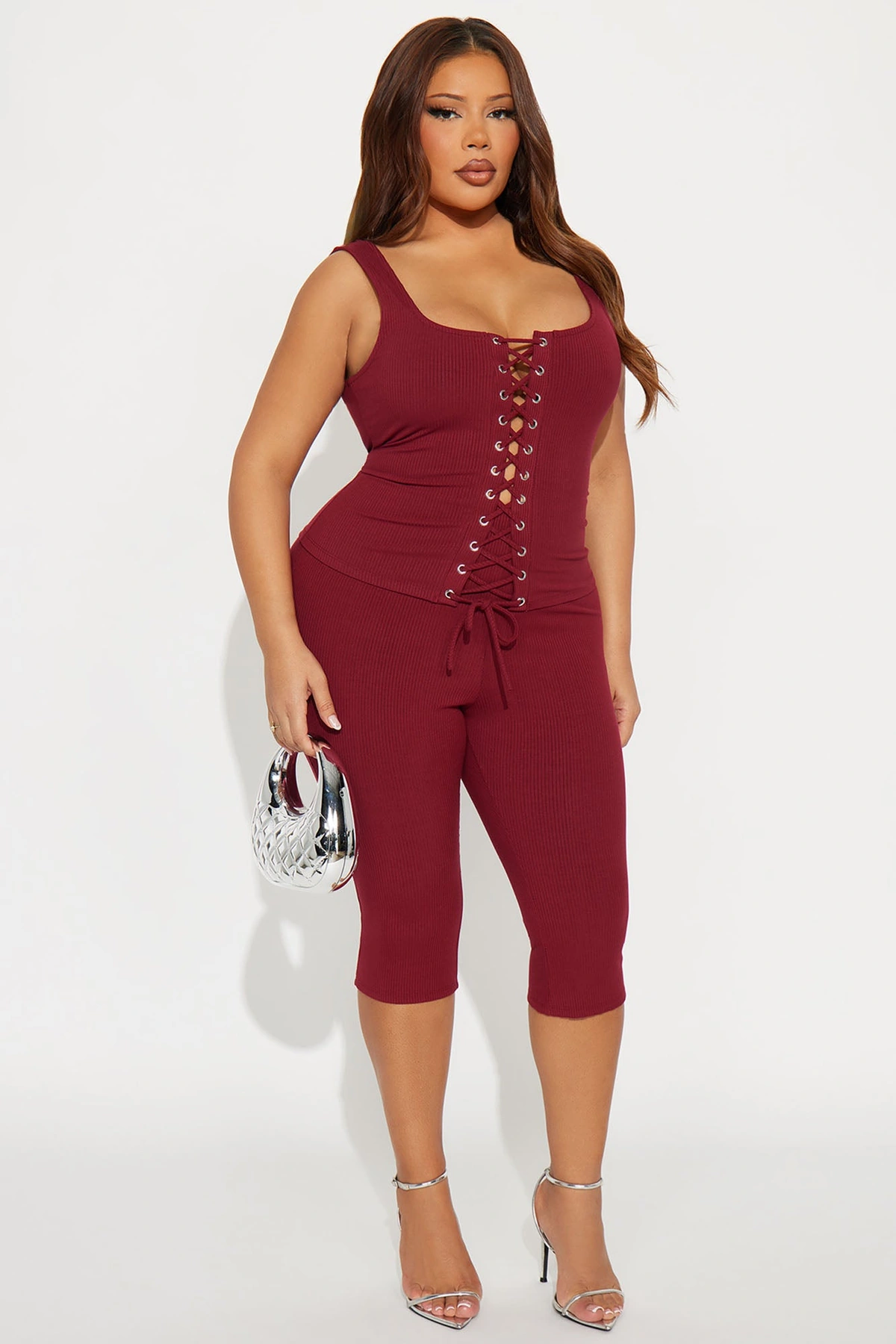 Carina Snatched Pant Set - Burgundy — Bordô