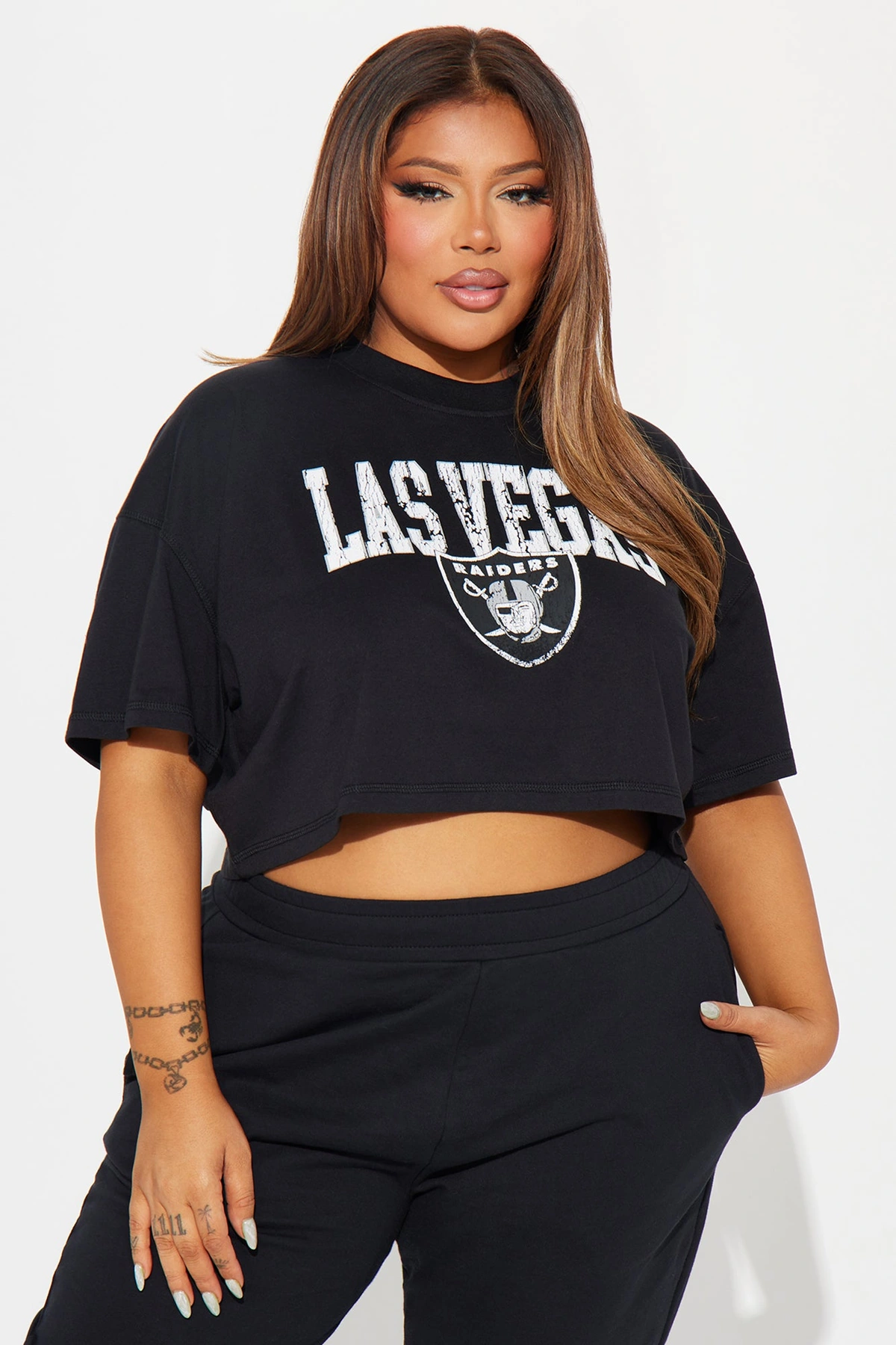 Raiders Game Plan Cropped Tee - Black — Preto