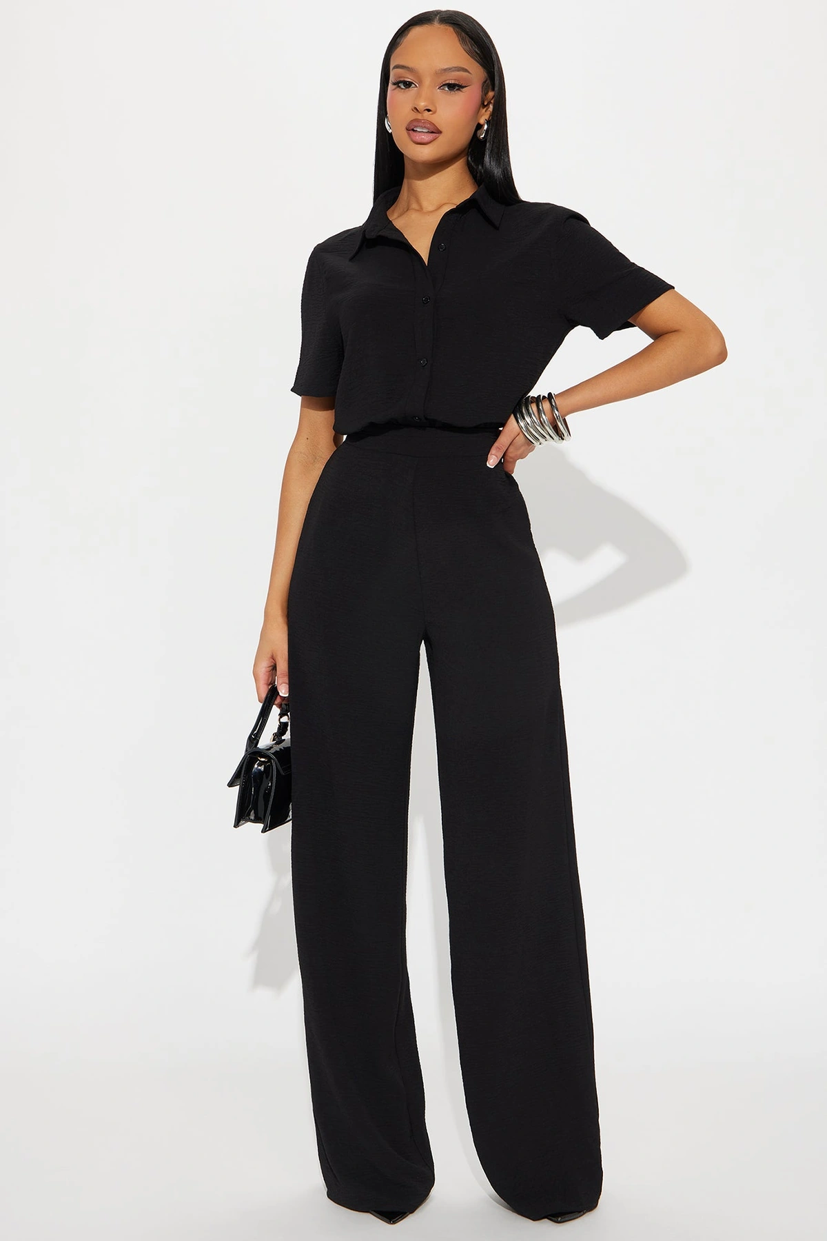 Makenzie Short Sleeve Jumpsuit - Black — Preto