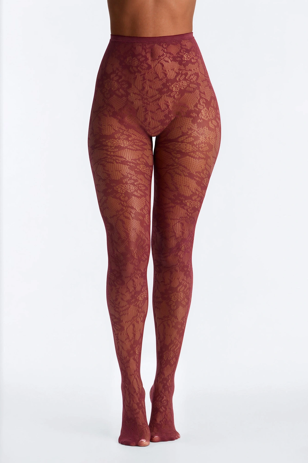 Evelyn Sheer Lace Tights - Burgundy — Bordô