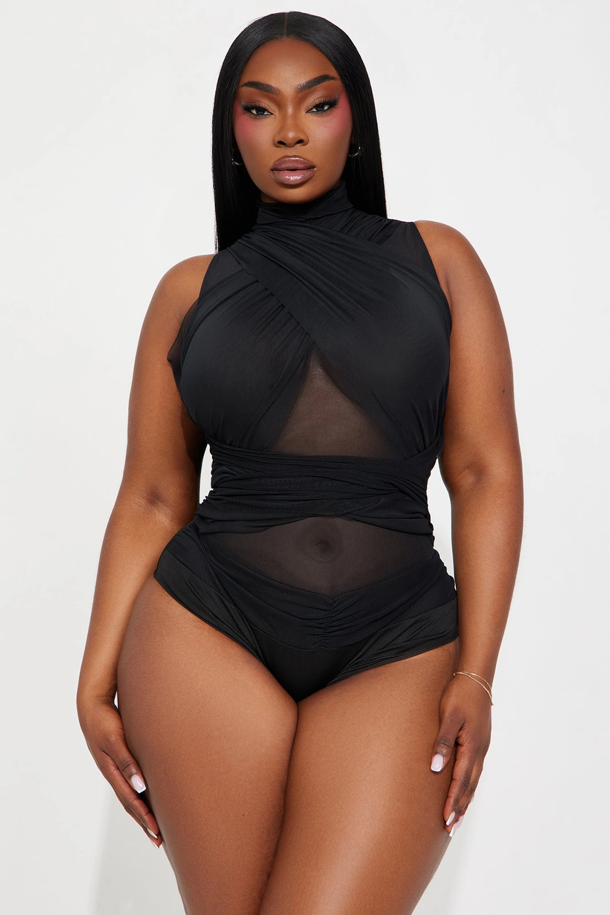 Mariella Mesh Bodysuit - Black — Preto