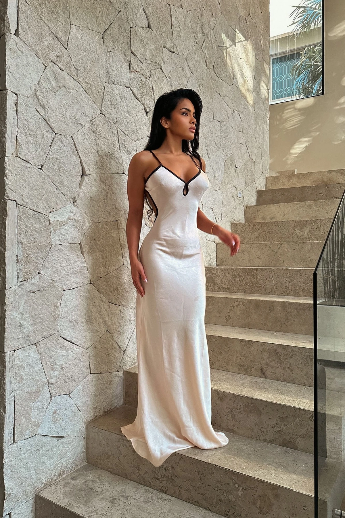 Saisha Satin Maxi Dress - Cream — Creme