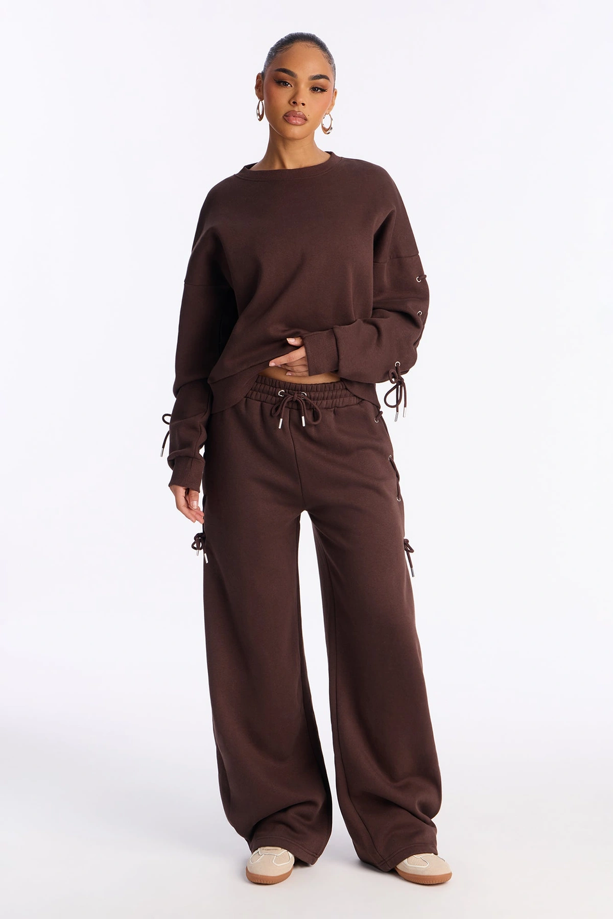 Caro Lace Up Sweatshirt Set - Brown — Castanho