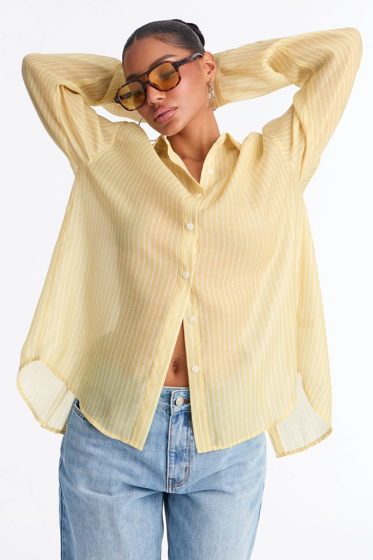 Cute Chaos Pinstripe Sheer Shirt - Butter Yellow — Butter Amarelo