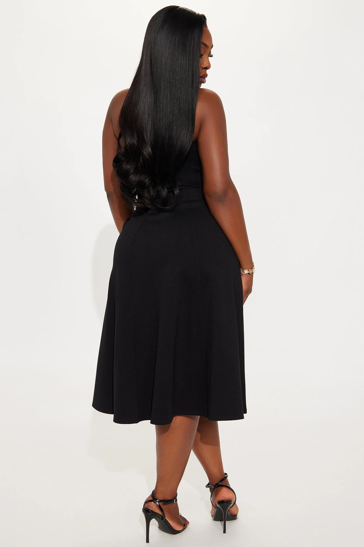 Mabel Ponte Midi Dress - Black — Preto