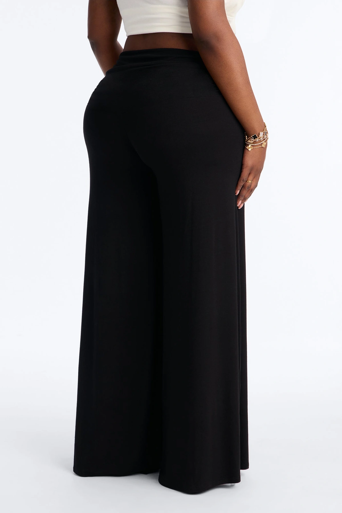 Raquelle Ruched Wide Leg Pant - Black — Preto
