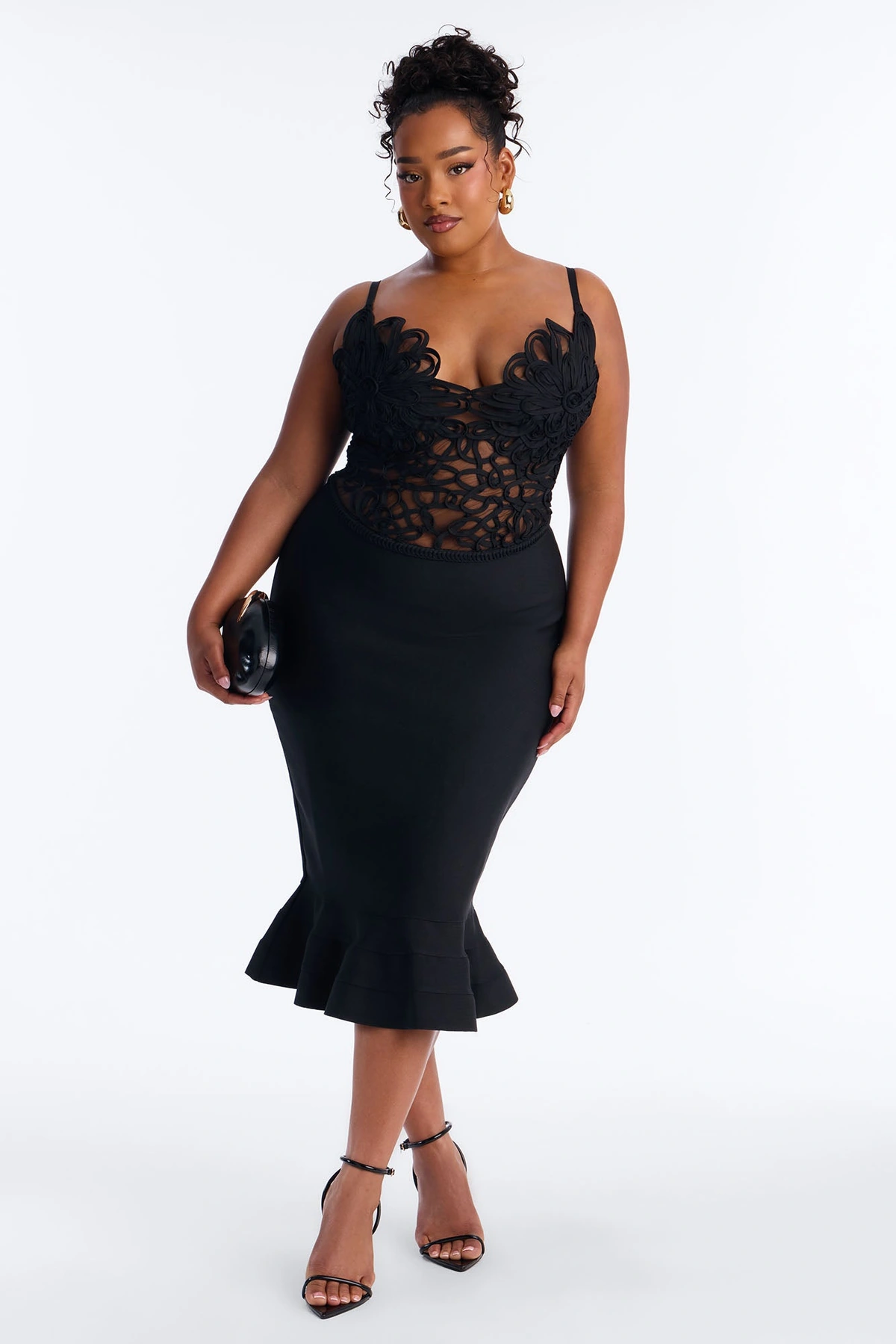 Monique Bandage Mermaid Midi Dress - Black — Preto
