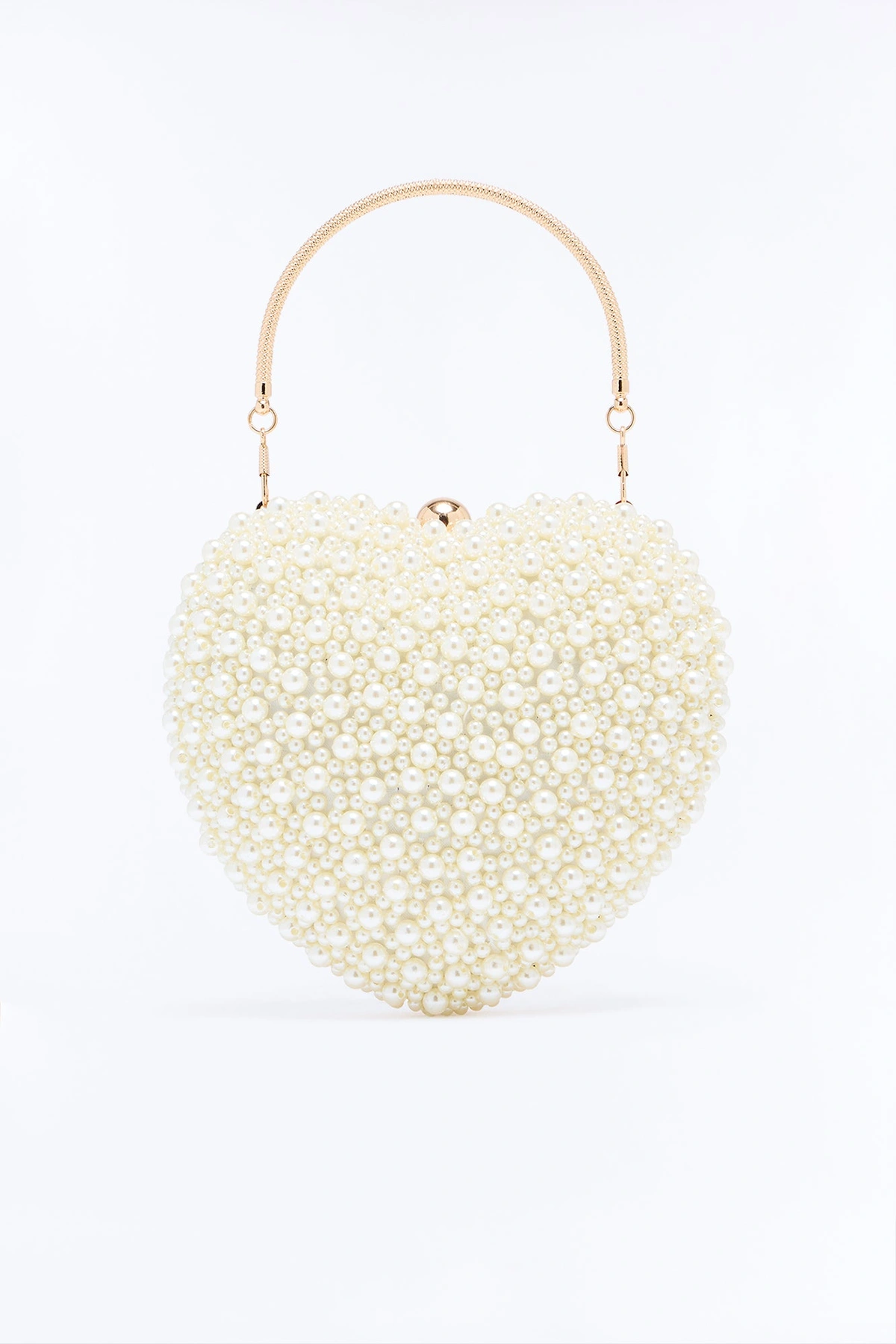 Heart Of Pearl Beaded Satchel Handbag - White — Branco