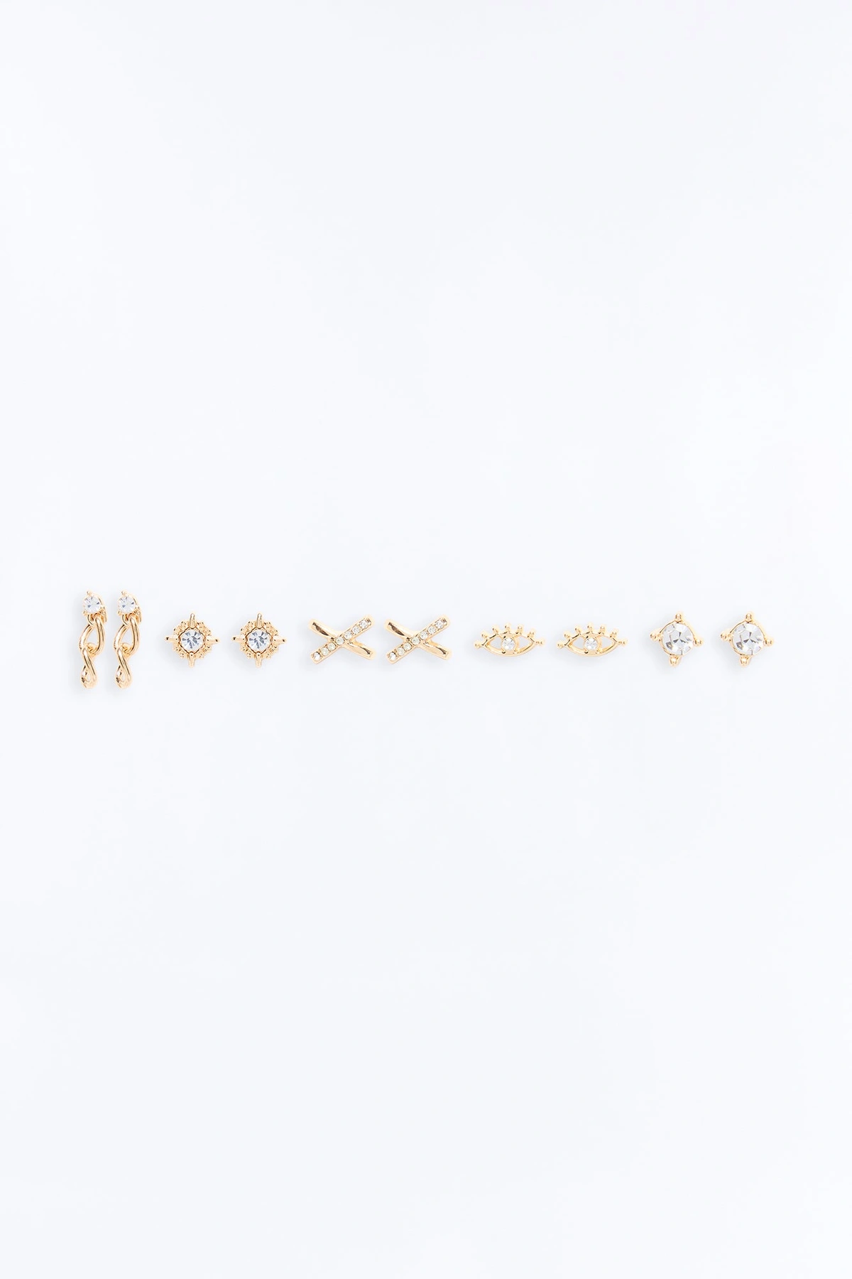 Rhinestone Glitz 5 Pair Multi Earring Set - Gold — Dourado