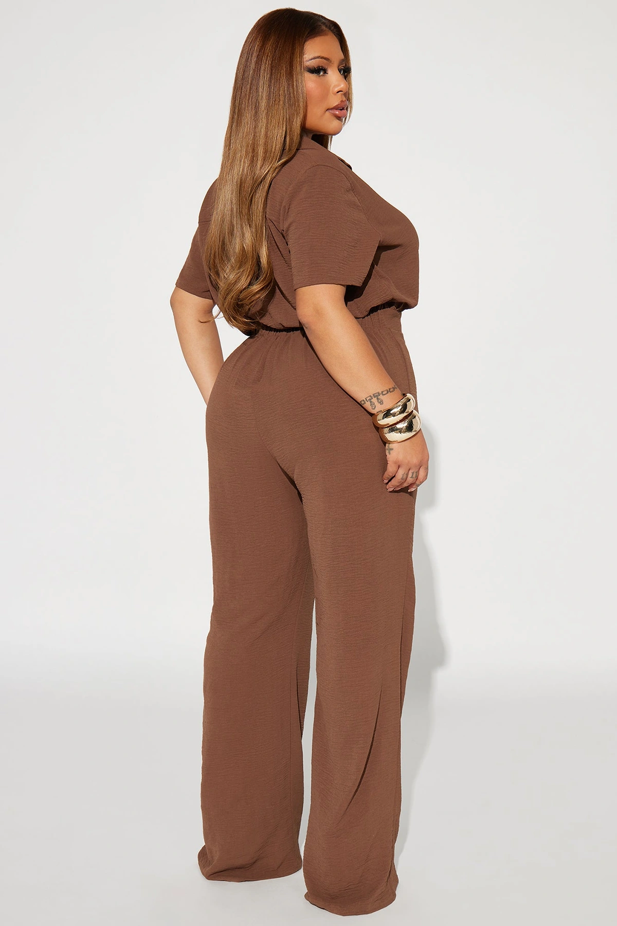 Makenzie Short Sleeve Jumpsuit - Chocolate — Chocolate