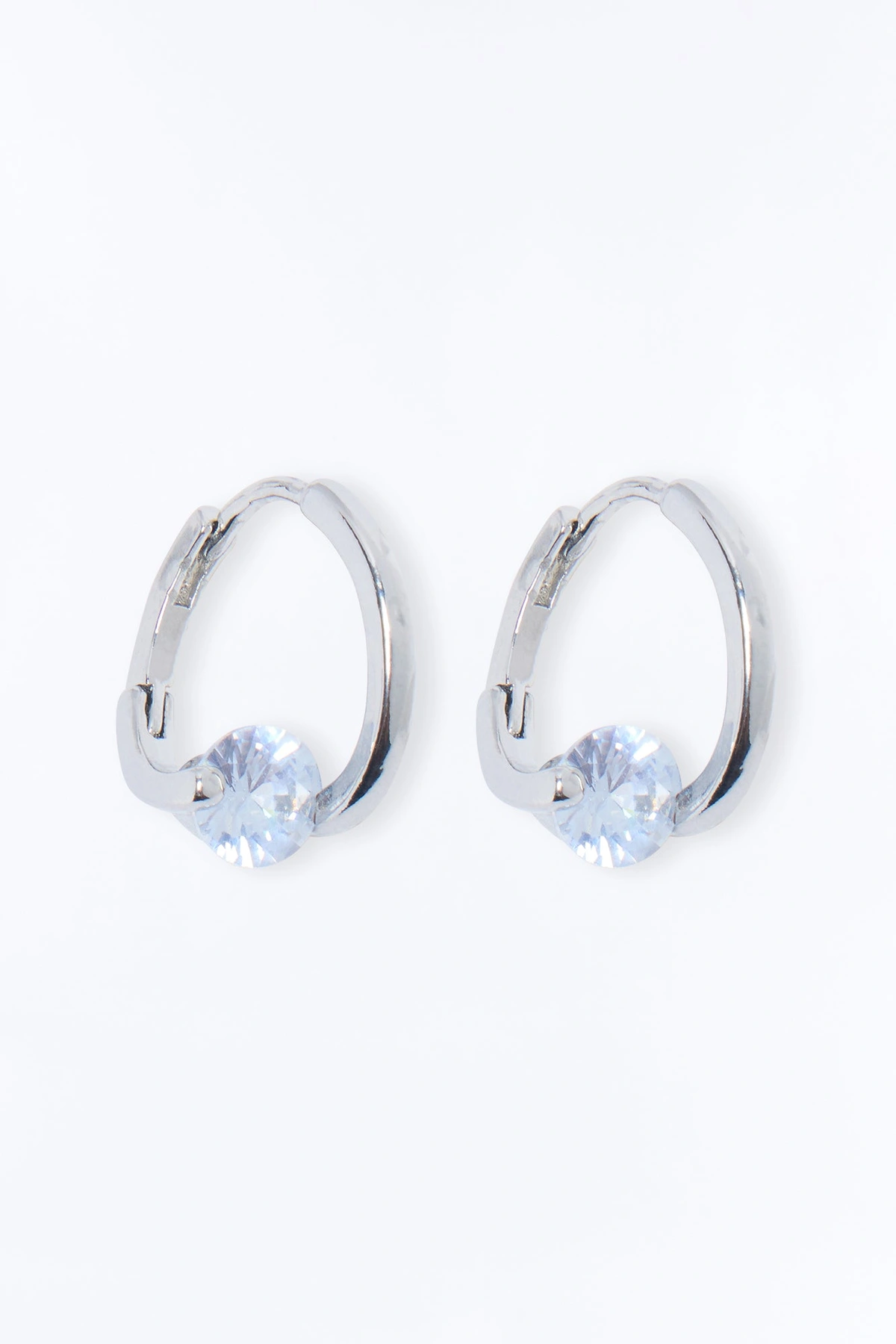 Cubic Zirconia Everyday Hoop Earrings - Silver — Prateado