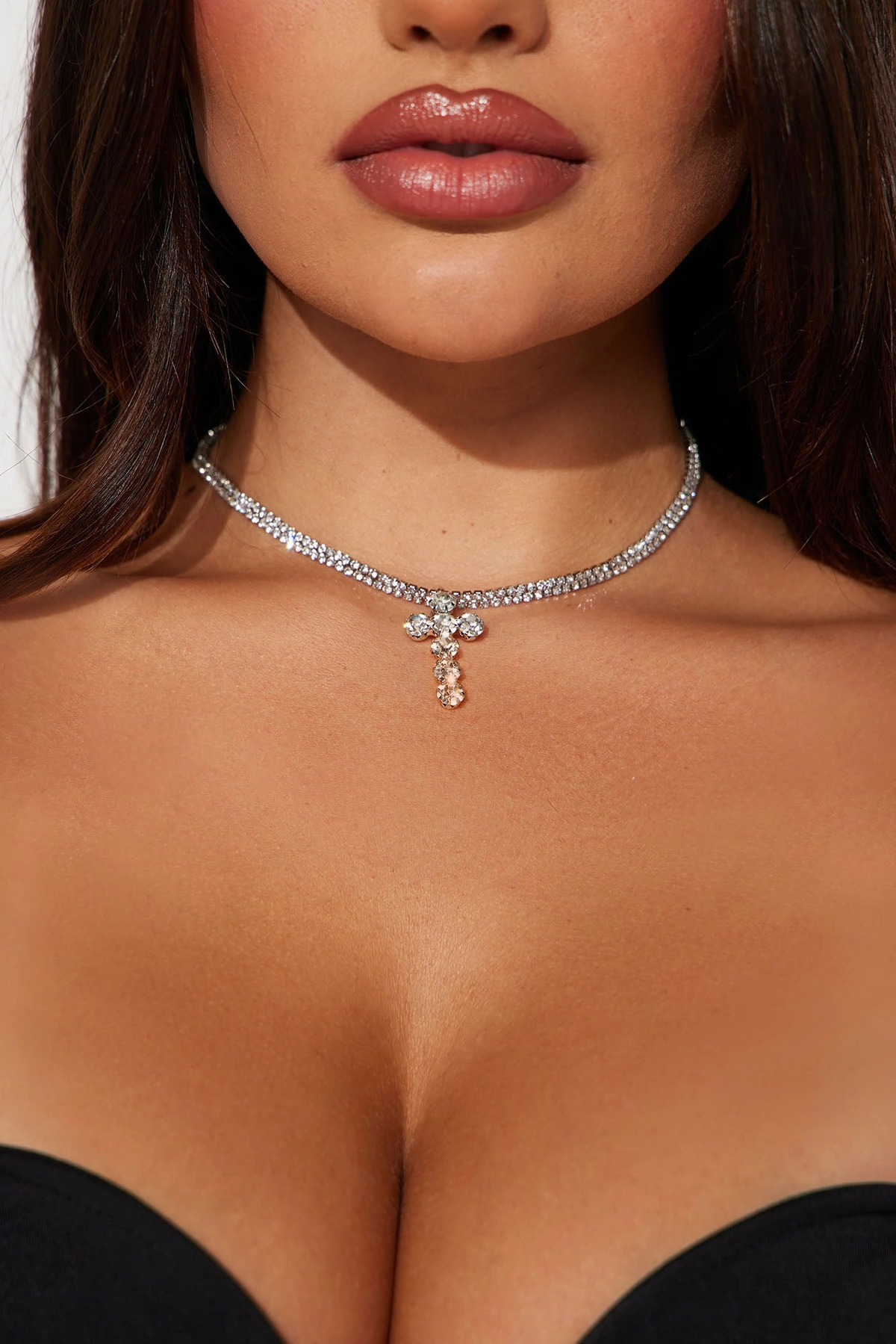 Iced Out Cross Necklace - Silver — Prateado
