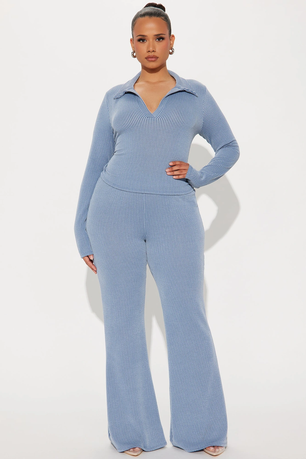 Josie Ribbed Long Sleeve Set - Dusty Blue — Dusty Azul