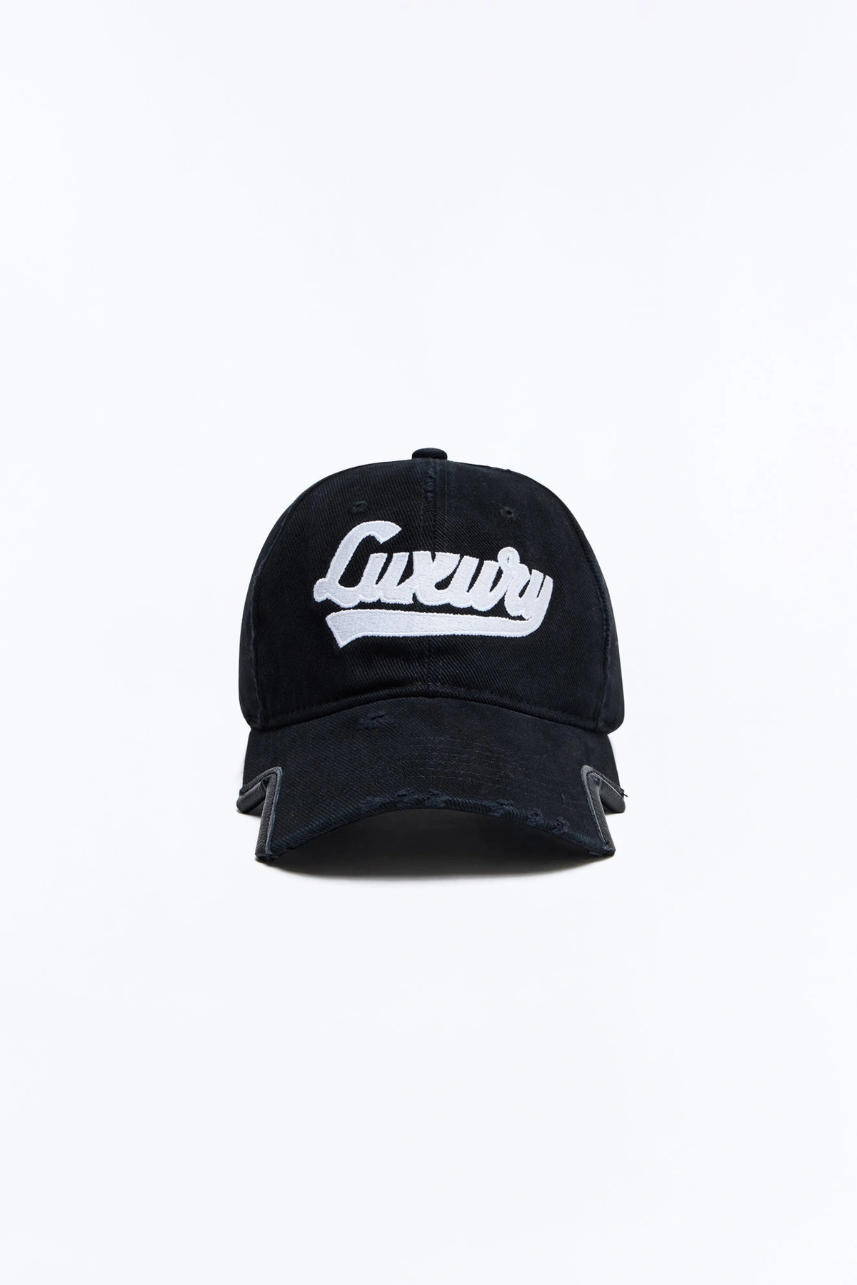 Luxury Distressed Baseball Hat - Black/White — Preto/Branco