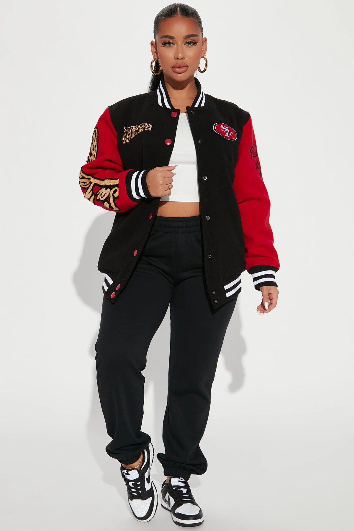 49ers Letterman Jacket - Black/Red — Preto/Vermelho