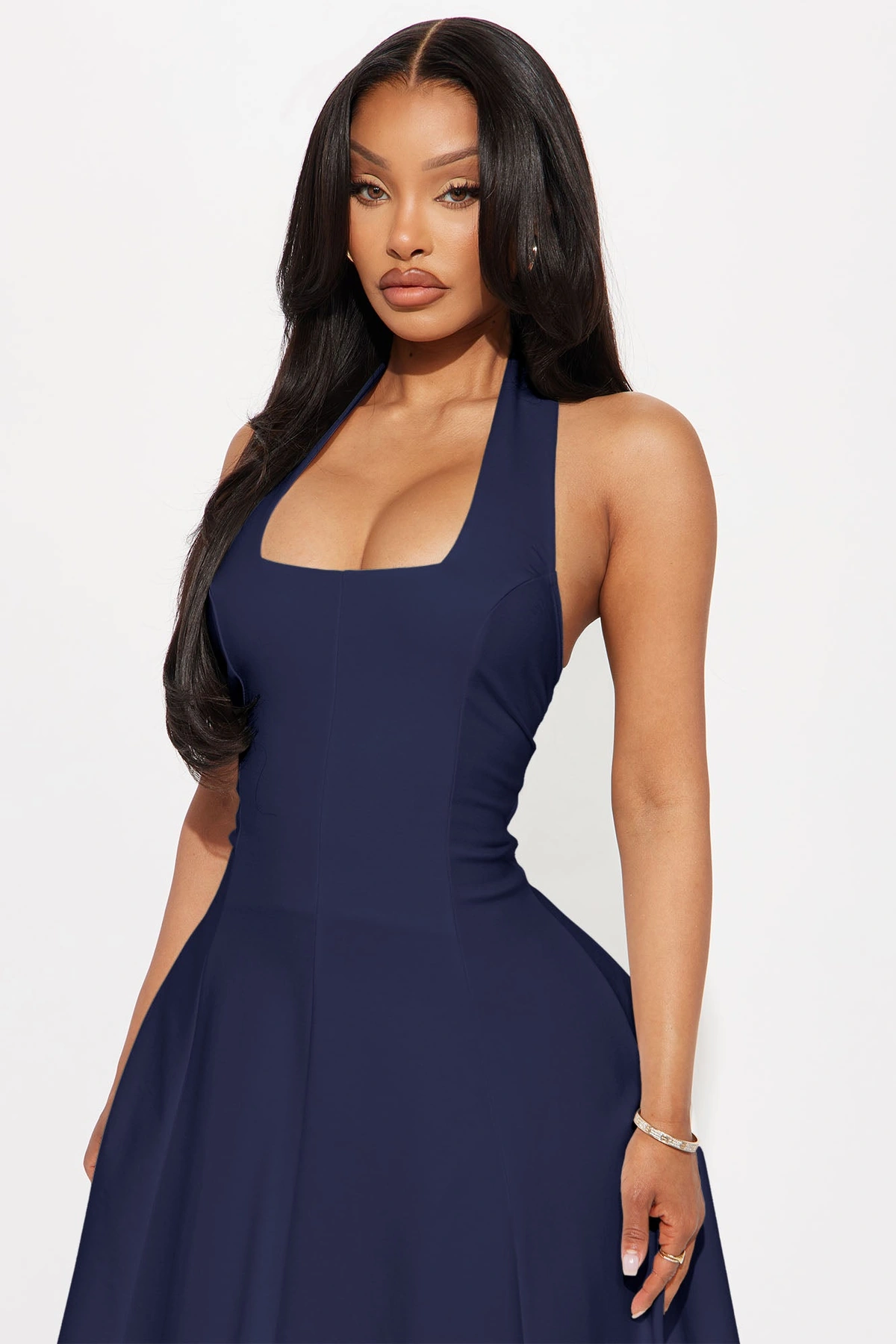 Mabel Ponte Midi Dress - Navy — Azul-marinho