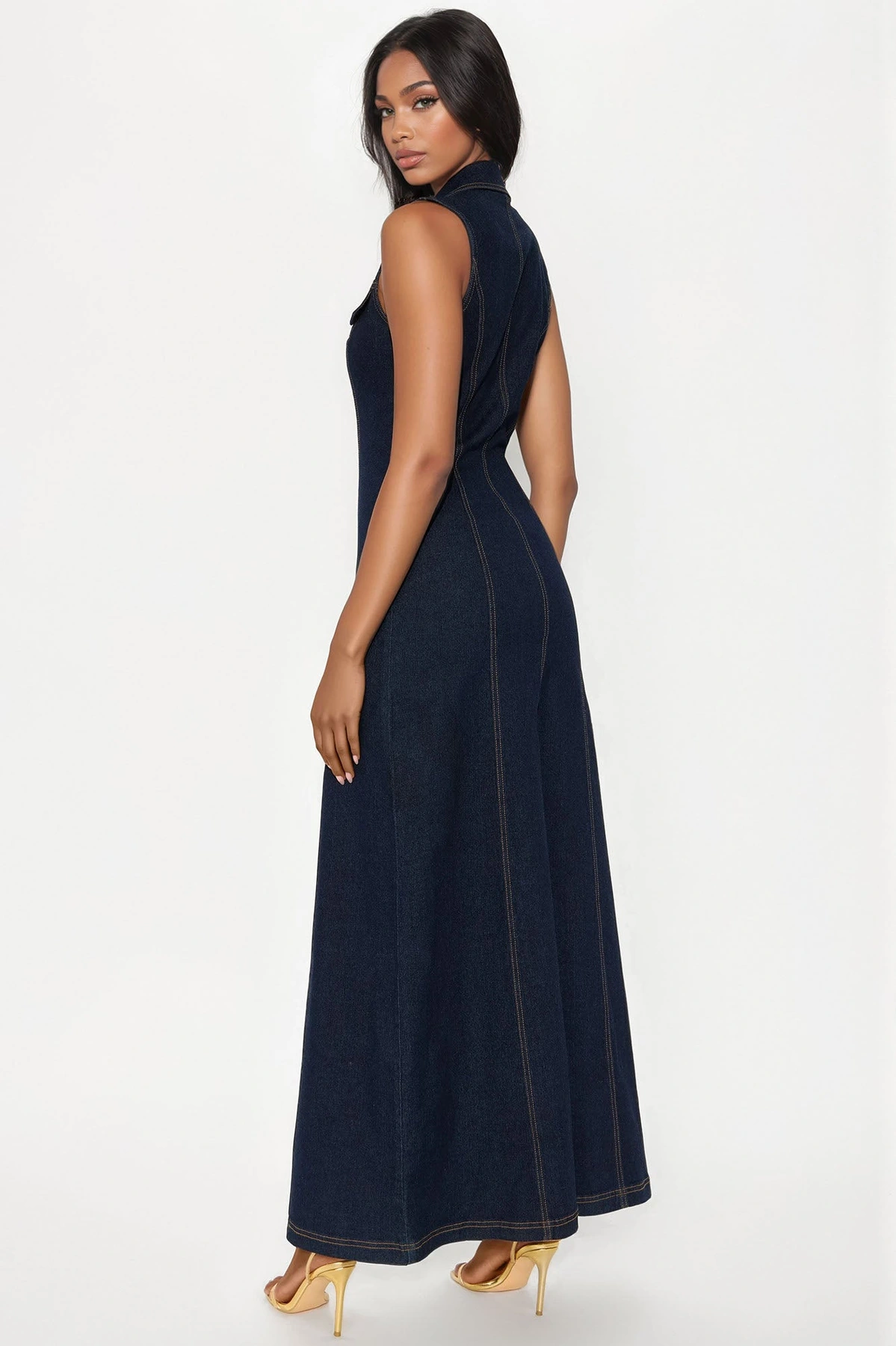 Deandra Denim Stretch Maxi Dress - Dark Denim — escuro Ganga