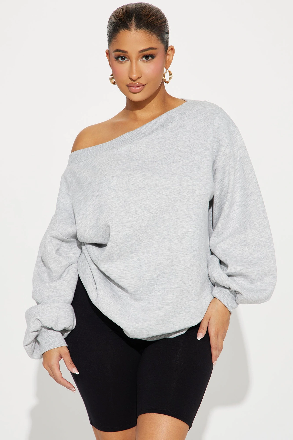 Vera Off Shoulder Oversized Sweatshirt - Heather Grey — Cinzento mesclado