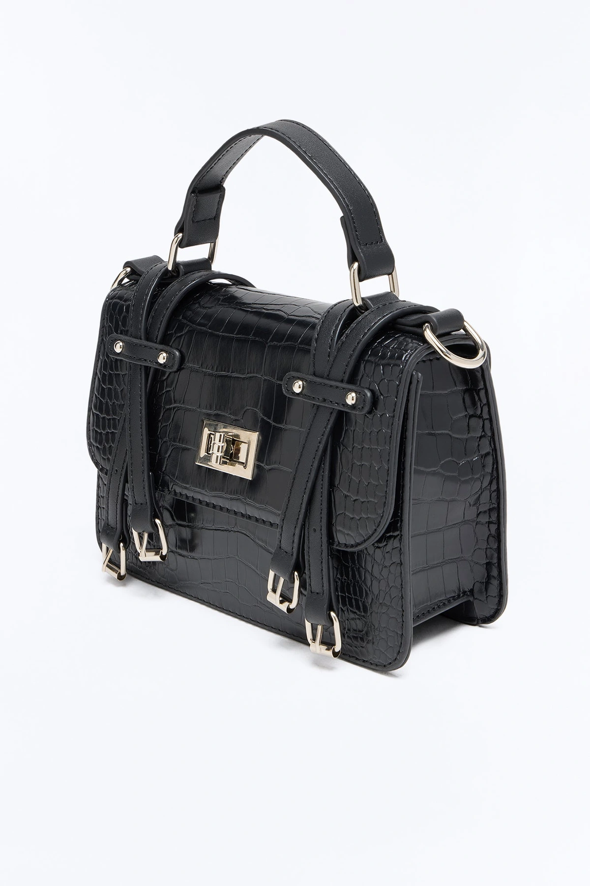 Buckle Up Faux Leather Crossbody Handbag - Black — Preto