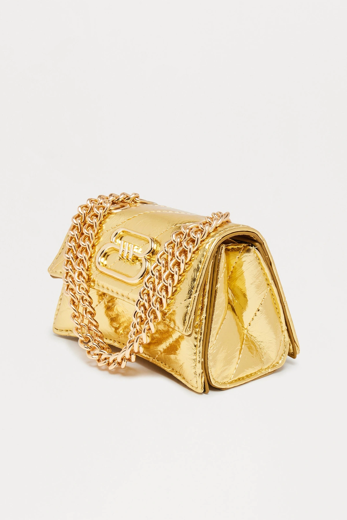 Go Crazy For It Quilted Faux Leather Handbag - Gold — Dourado