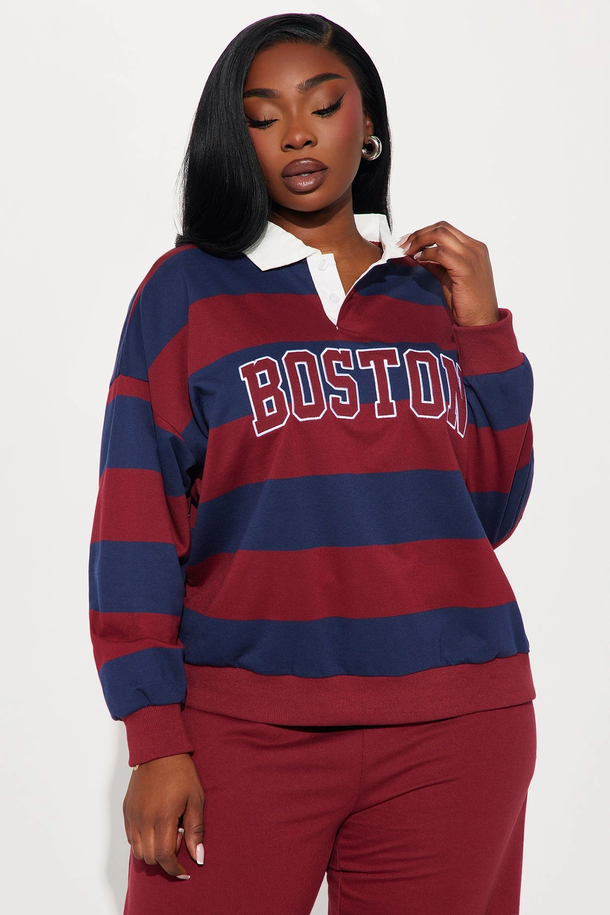 Sporty Day Wide Leg Pant Set - Burgundy — Bordô
