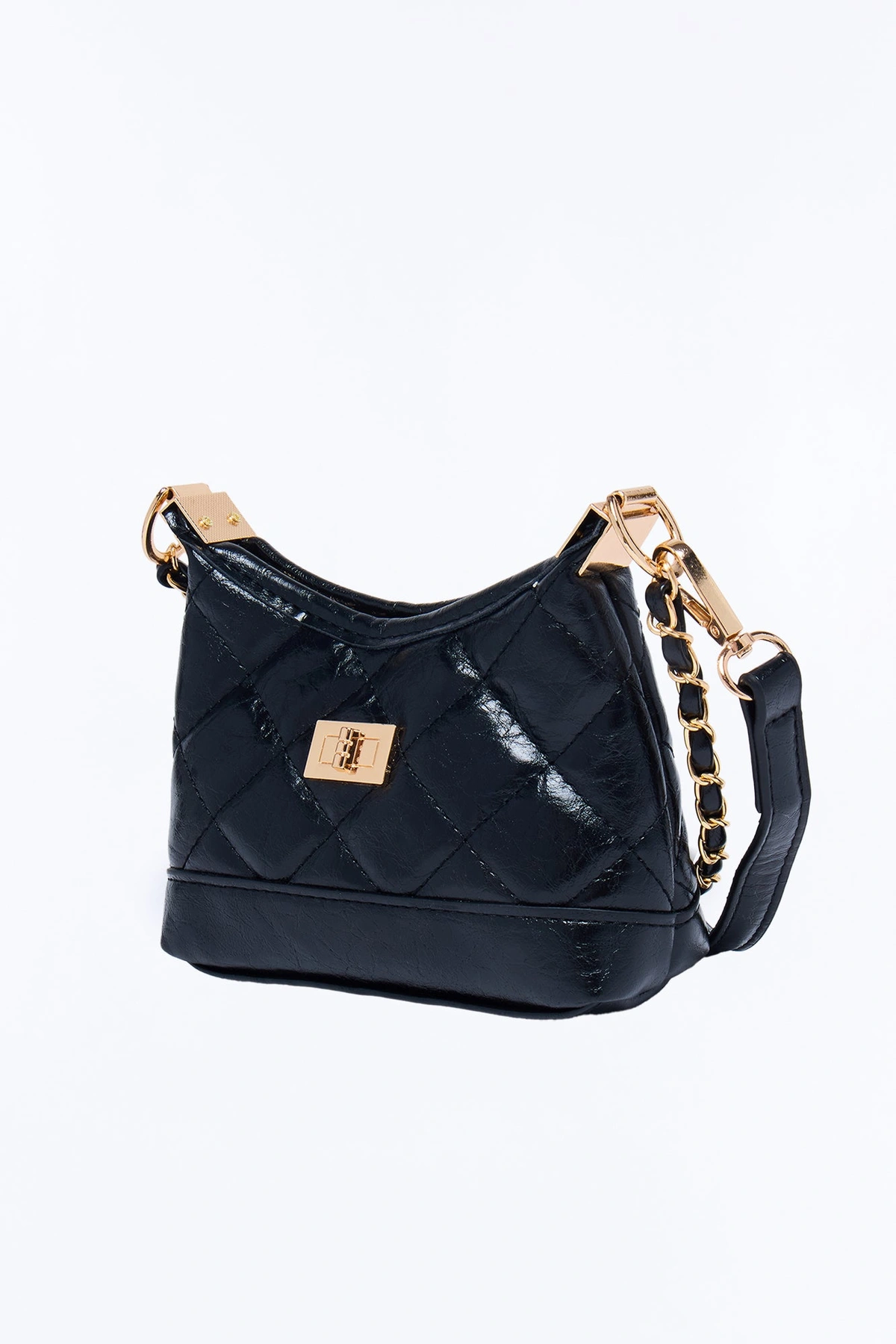 Quilted Dreams Faux Leather Crossbody Handbag - Black — Preto