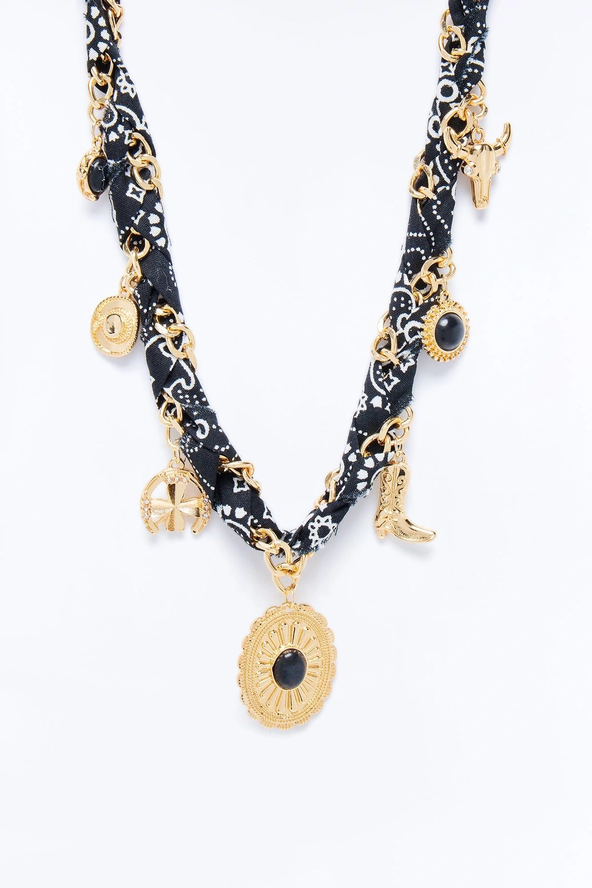 Rodeo Bandit Charm Neckalce - Black/Gold — Preto/Dourado