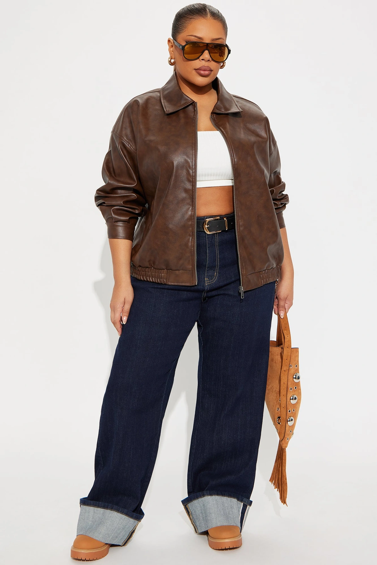 Hustle Mode Oversized Faux Leather Jacket - Chocolate — Chocolate