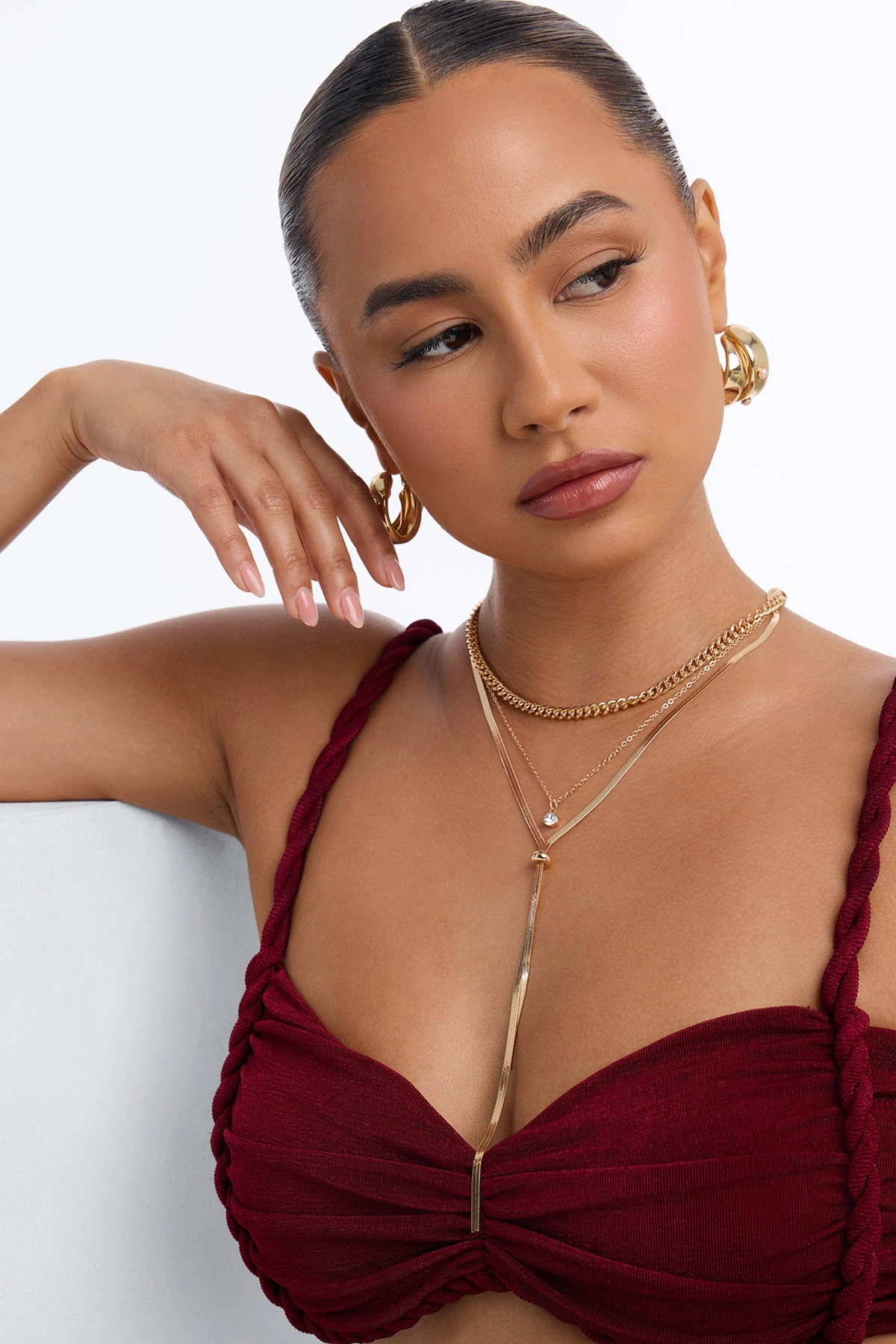 Amy Layered Lariat Necklace - Gold — Dourado
