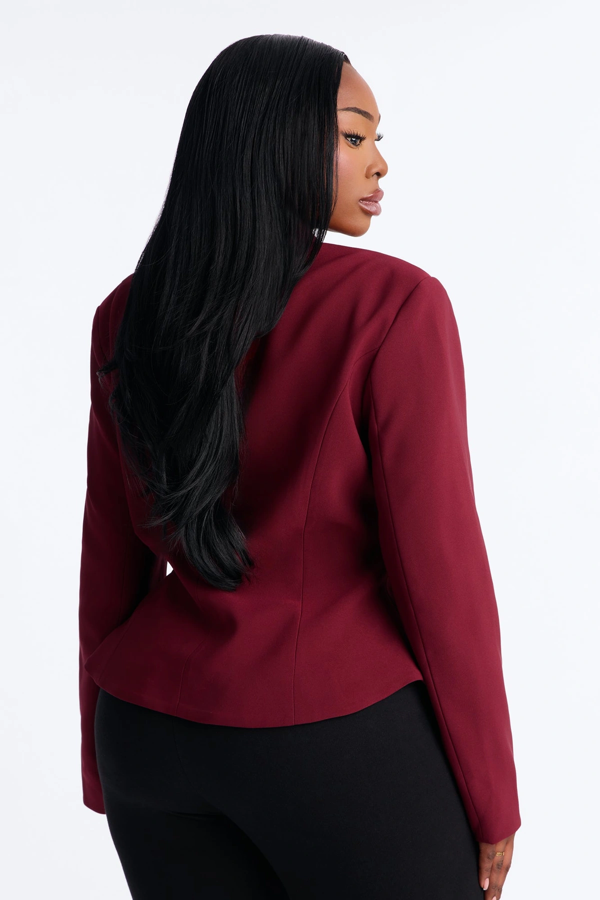 Daphne Frog Closure Peplum Blazer - Burgundy — Bordô