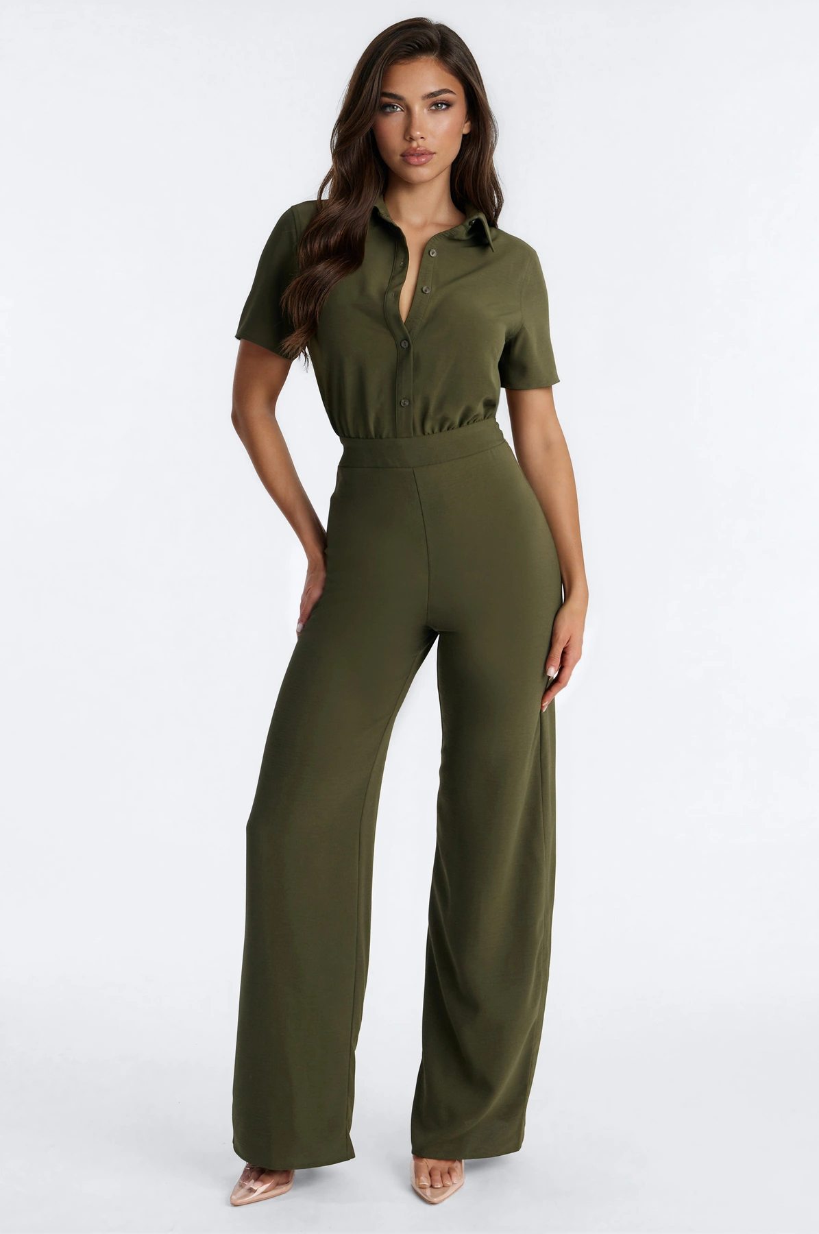 Makenzie Short Sleeve Jumpsuit - Olive — Verde-azeitona
