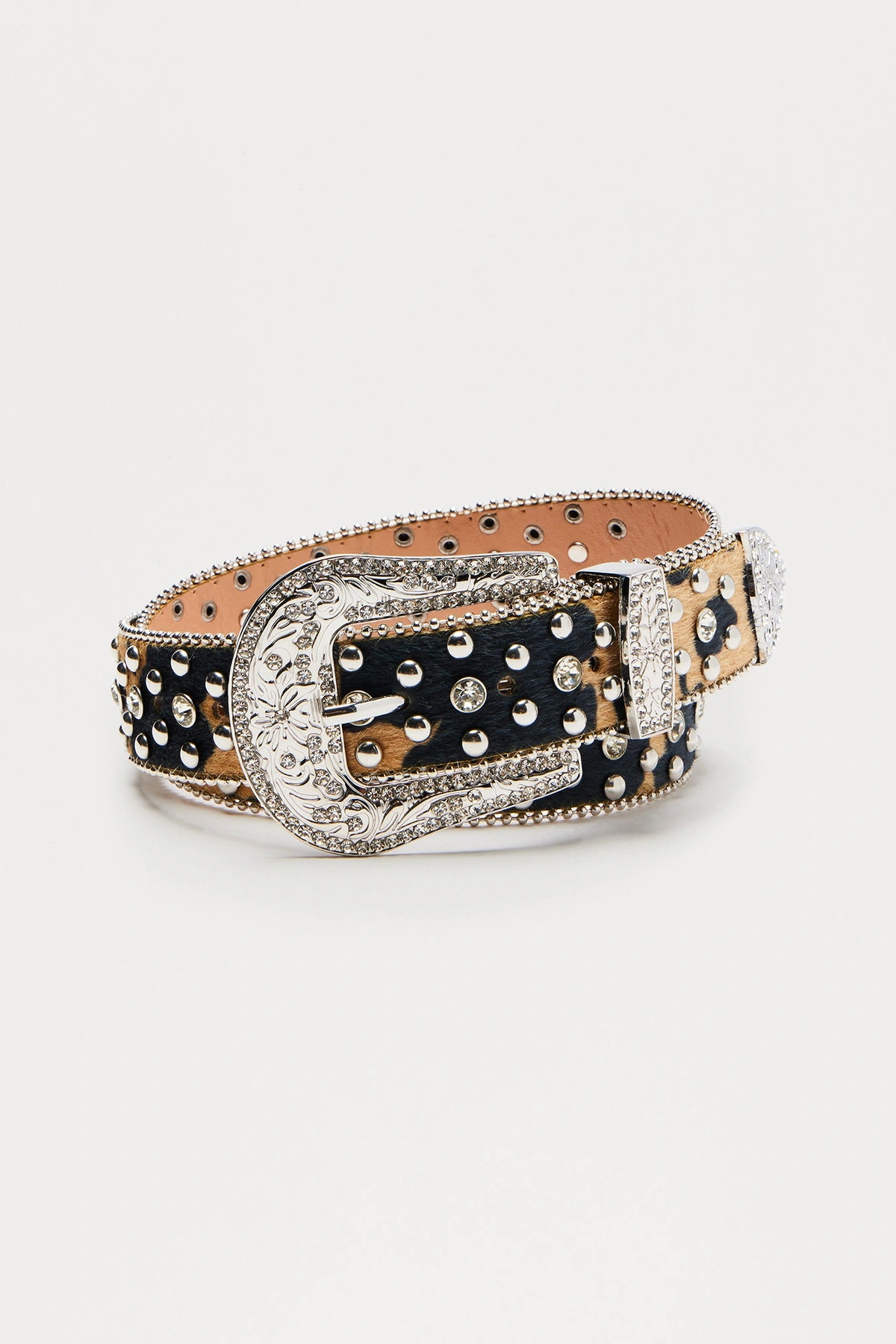 Glamorous Rodeo Cow Print Belt - Camel/combo — Camel/combinação