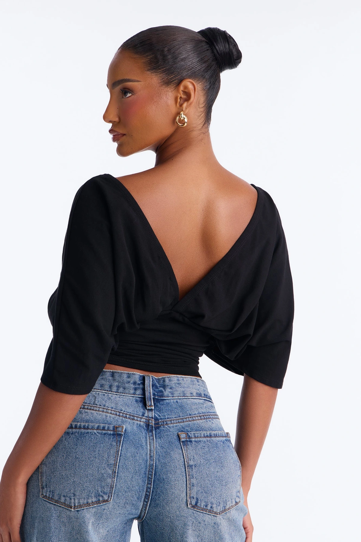 Taylor Cinched Waist Ruched Short Sleeve Top - Black — Preto