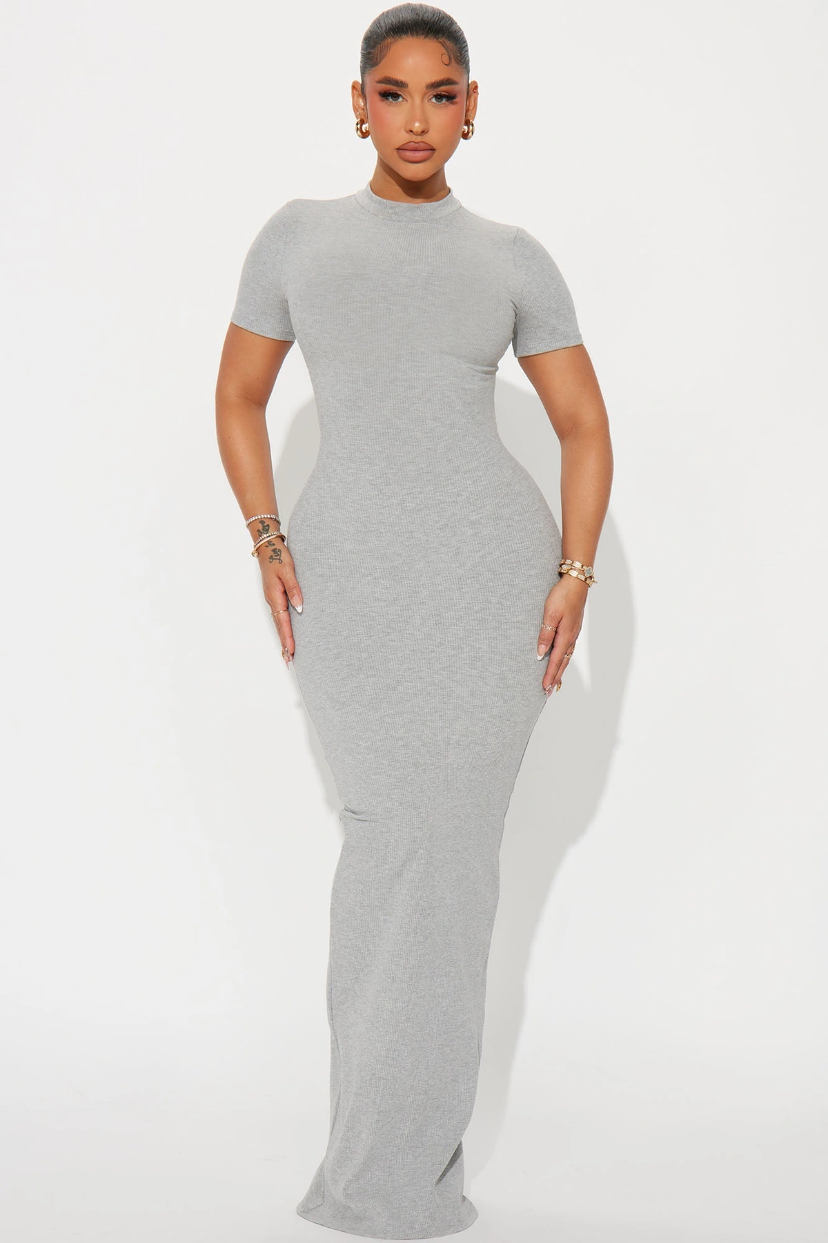 Cora Snatched Maxi Dress - Heather Grey — Cinzento mesclado