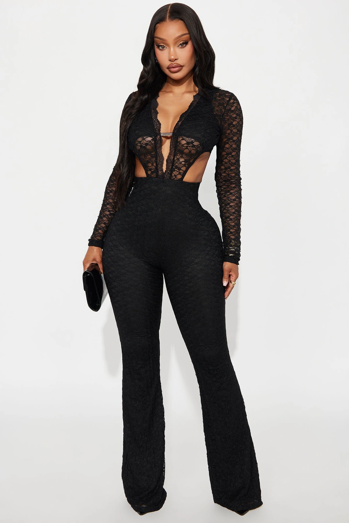 Anitta Lace Open Back Jumpsuit - Black — Preto