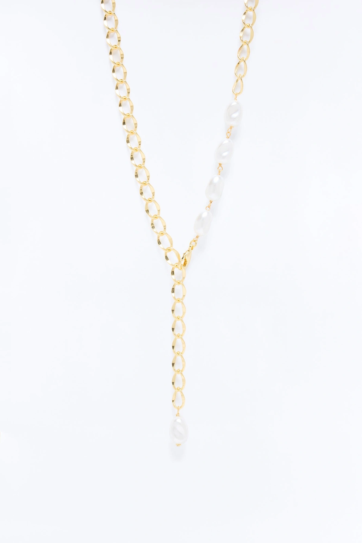 Lilibet Pearl Lariat Necklace - Gold — Dourado