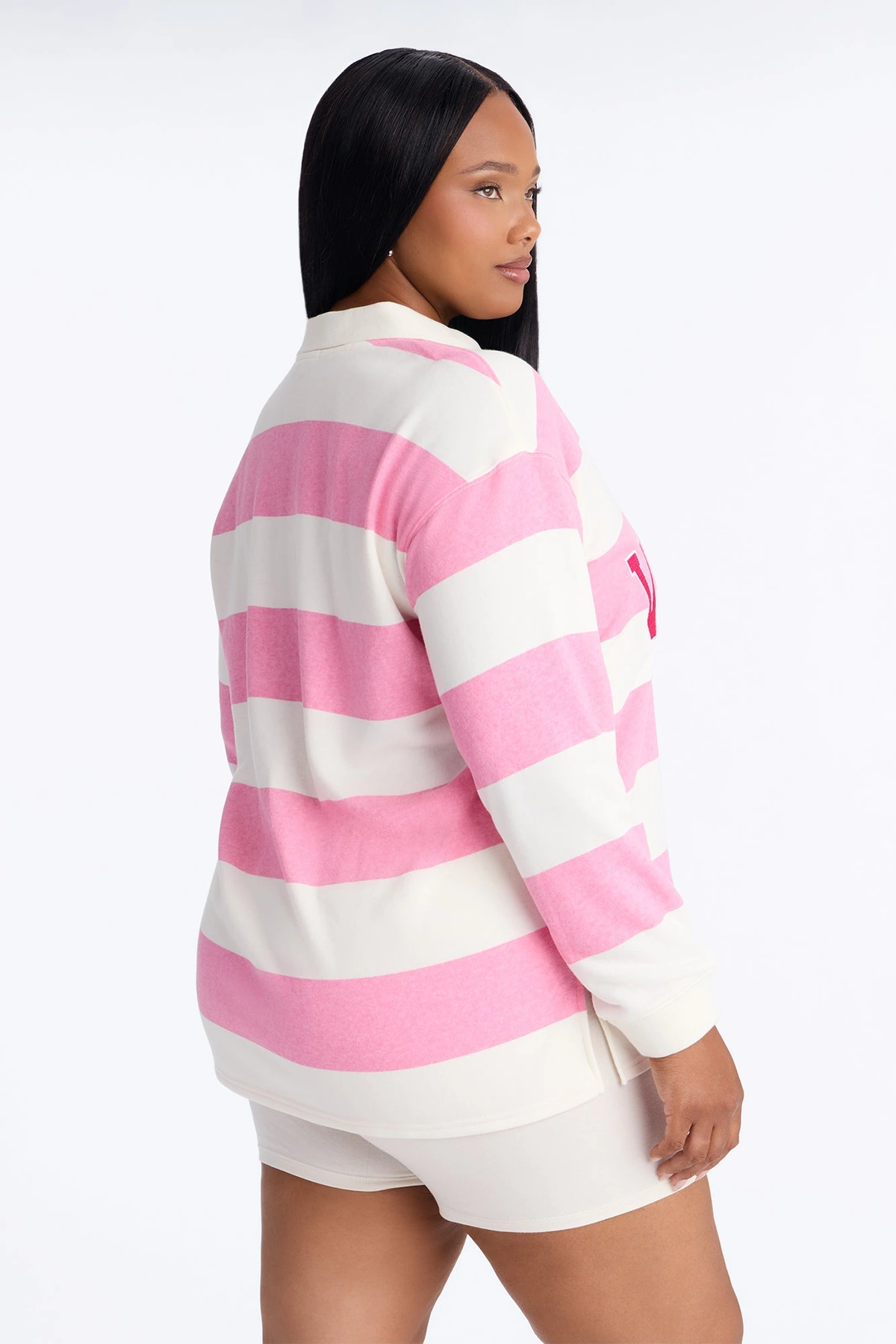 Varsity Striped Long Sleeve Polo - Pink — Rosa