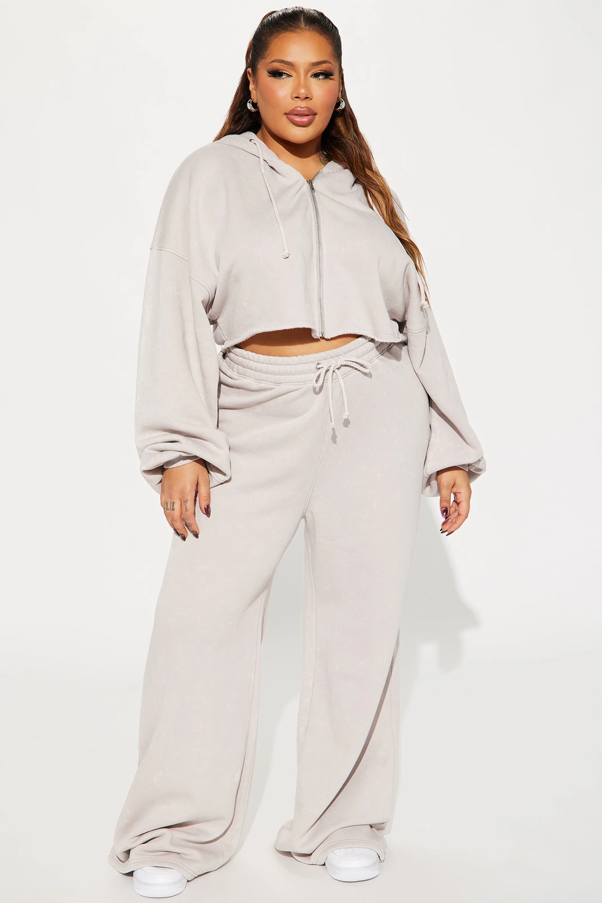 On The Go Fleece Pant Set - Taupe — Bege acinzentado