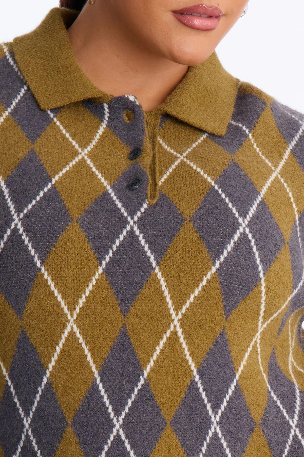 Steady Flow Argyle Polo Sweater - Olive/combo — Verde-azeitona/combinação