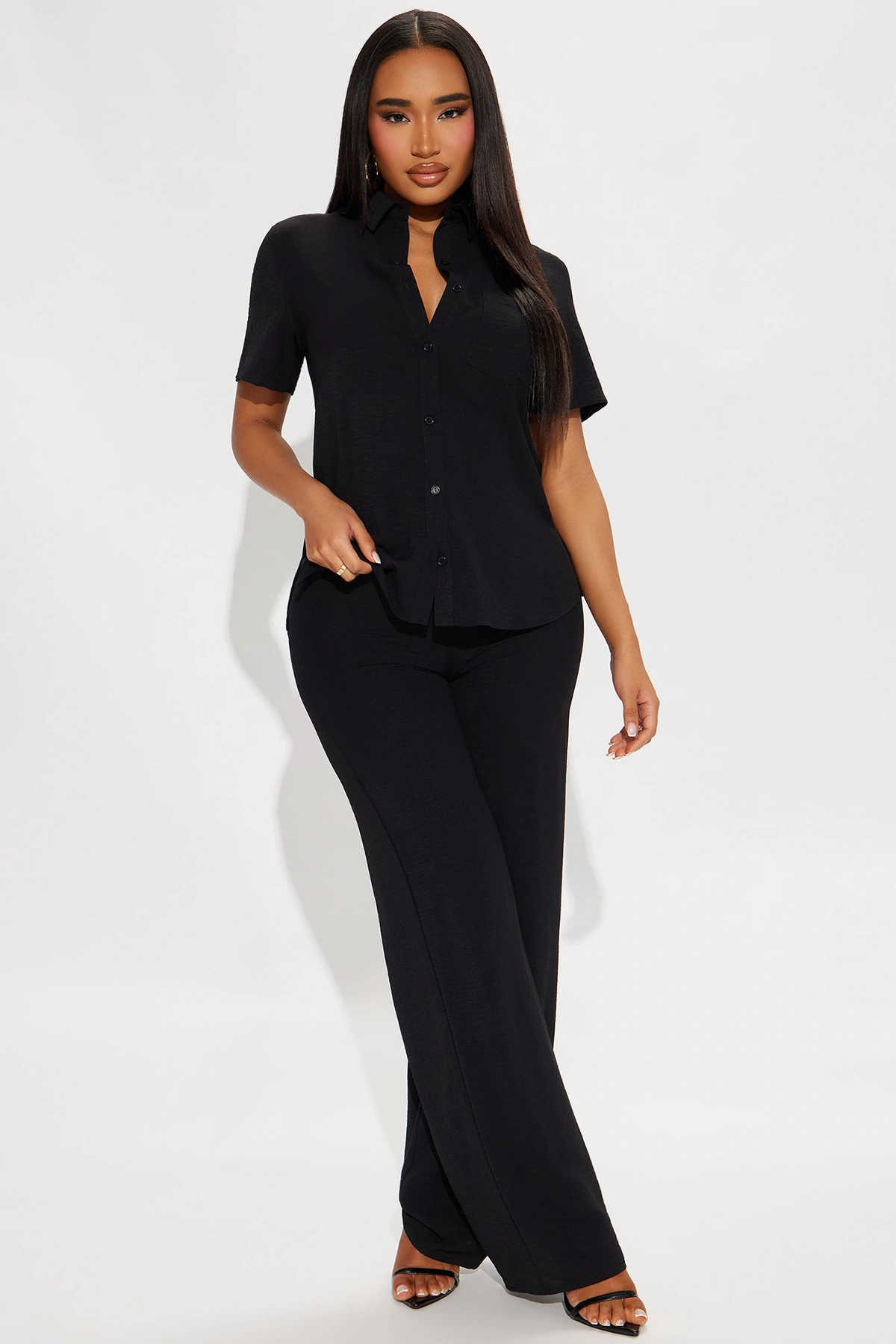 Makenzie Short Sleeve Pant Set - Black — Preto