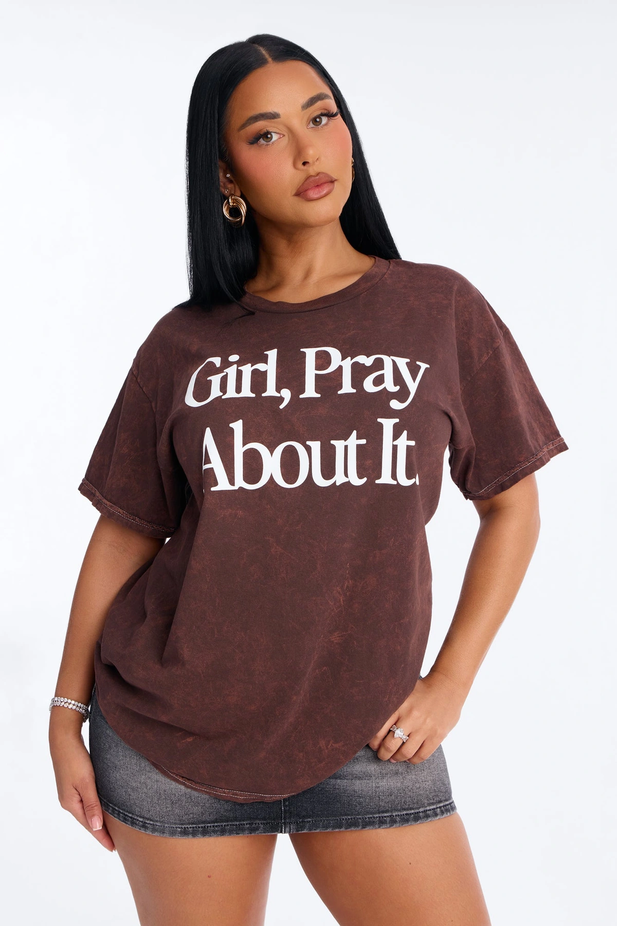 Girl Pray About It Washed Tshirt - Brown — Castanho