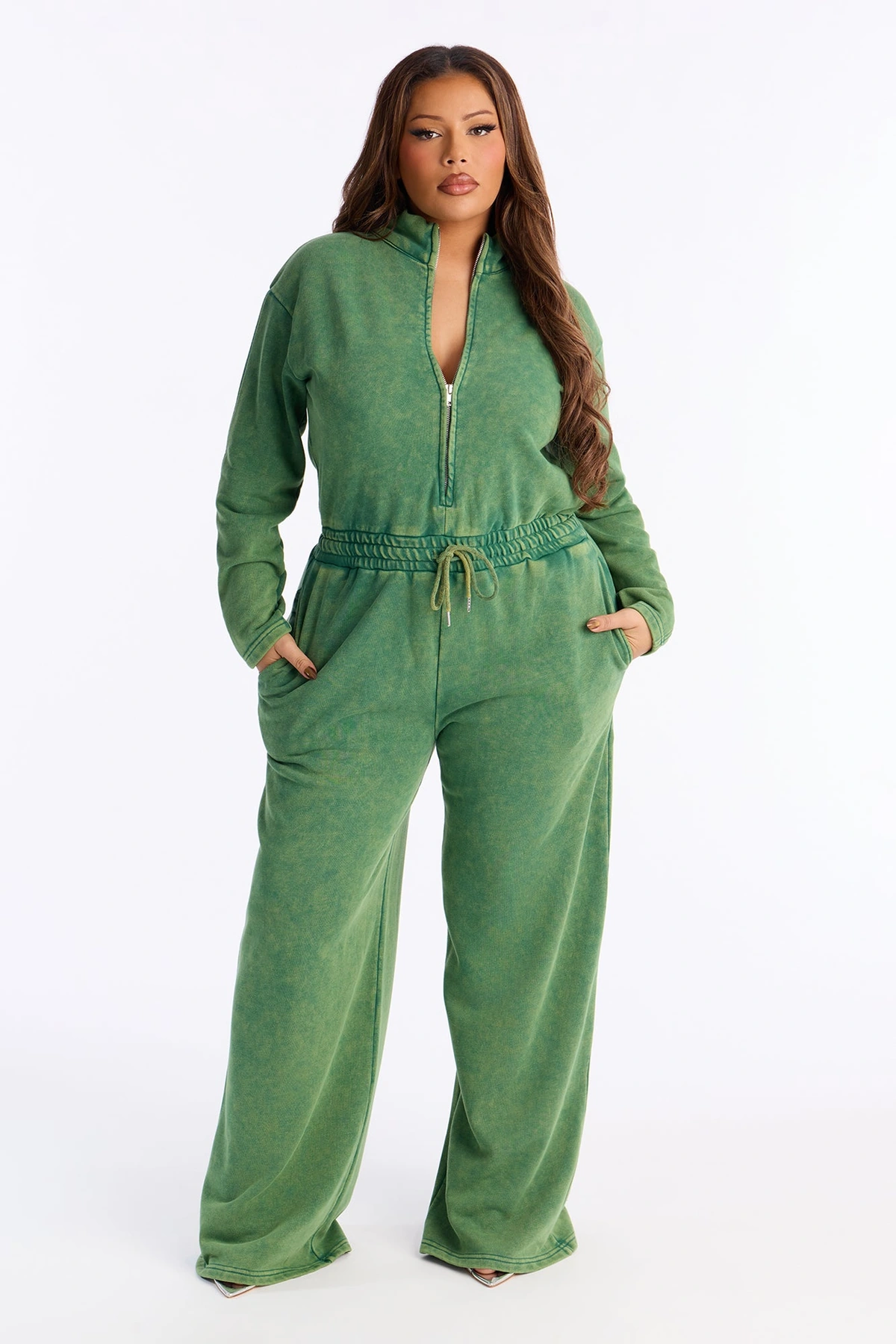 Busy Schedule Washed French Terry Jumpsuit - Hunter — Verde-escuro
