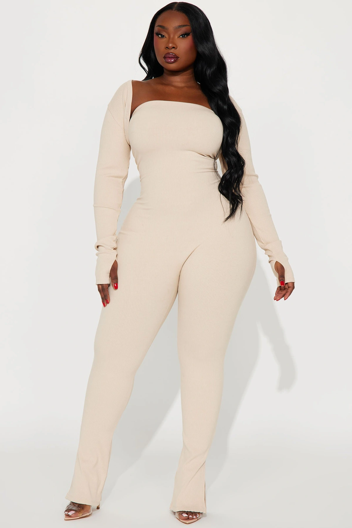 Jeanette Snatched Jumpsuit Set - Cream — Creme