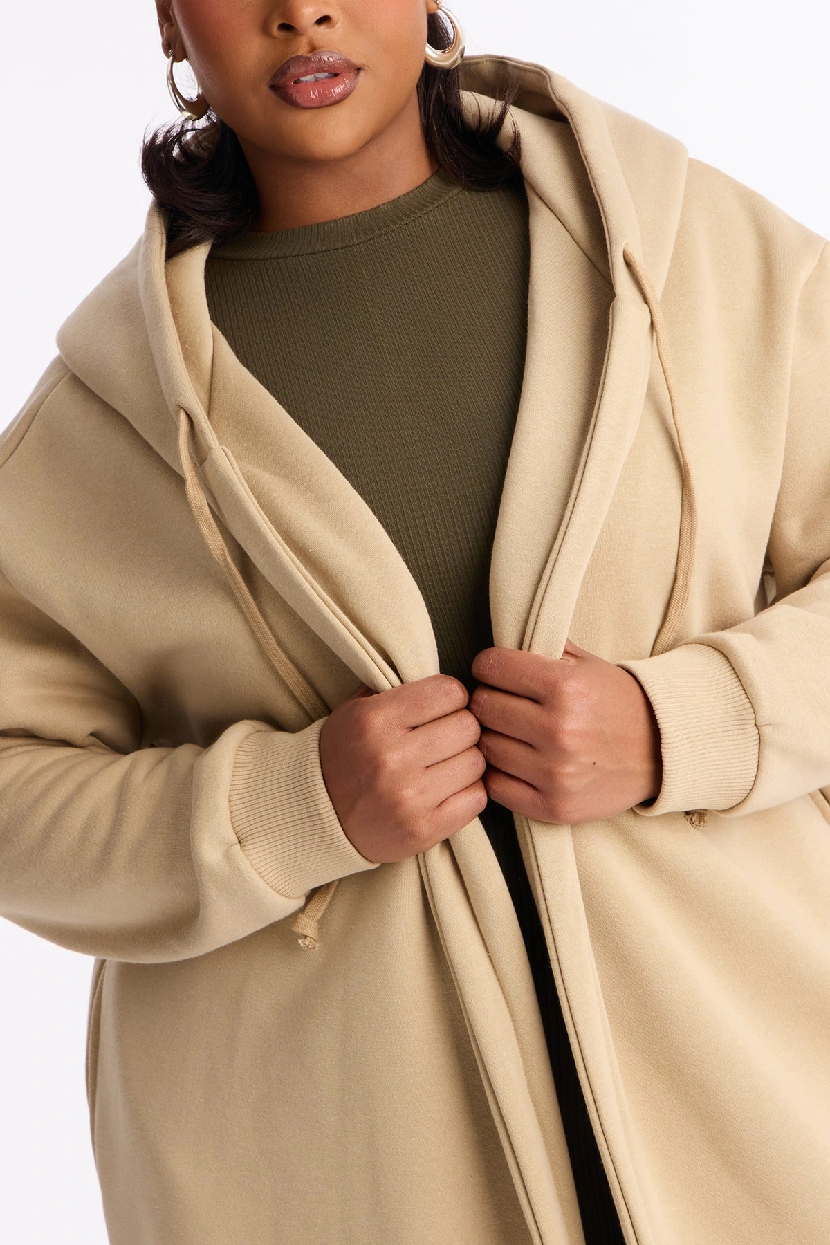 Jolie Cozy Fleece Trench - Taupe — Bege acinzentado