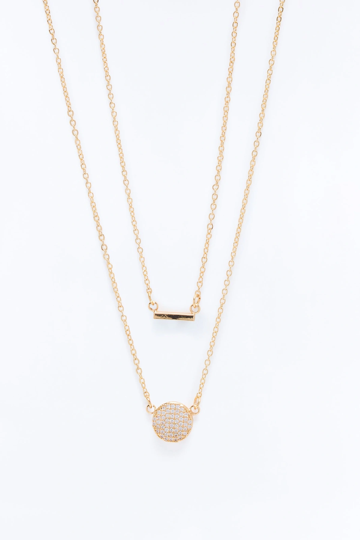 Cubic Zirconia On Rotate Layered Necklace - Gold — Dourado