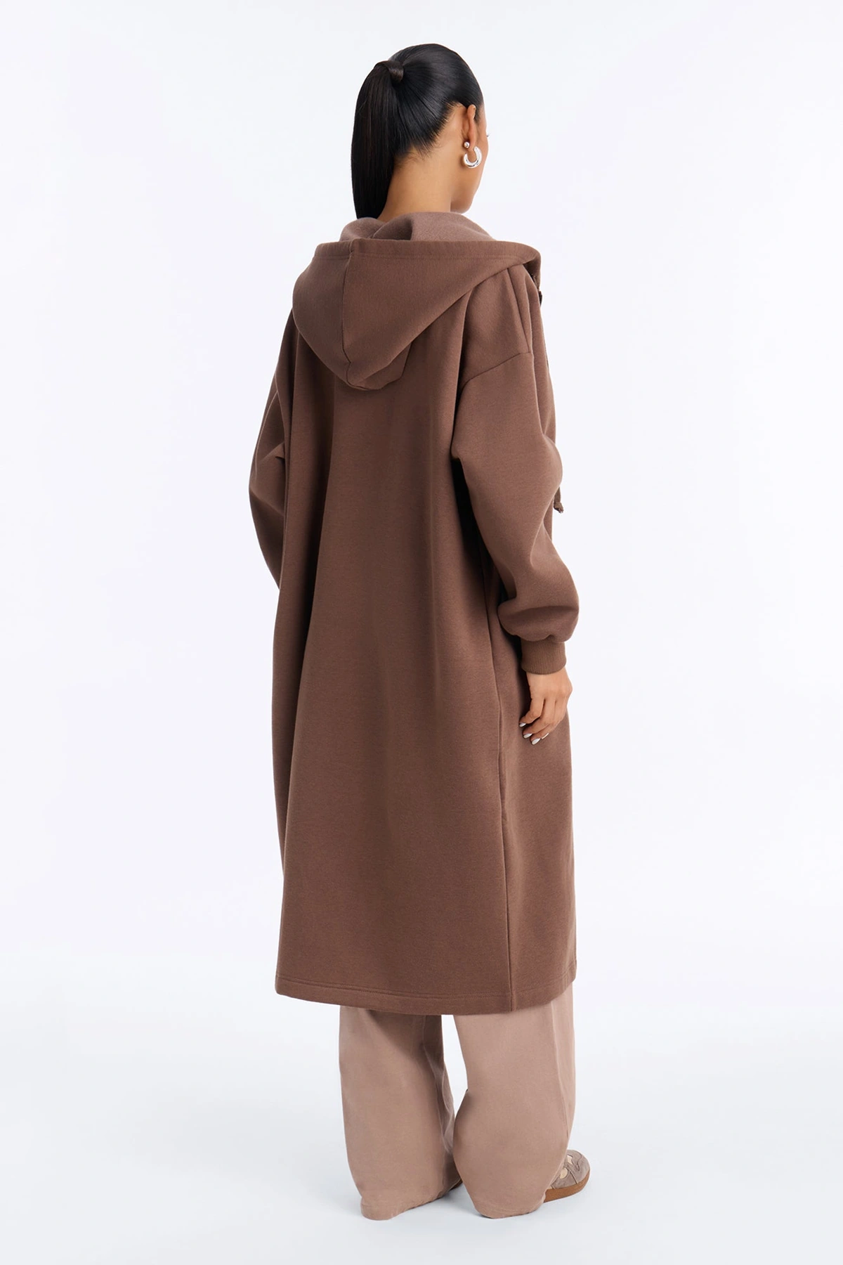 Sunday Lounge Fleece Hooded Long Jacket - Brown — Castanho