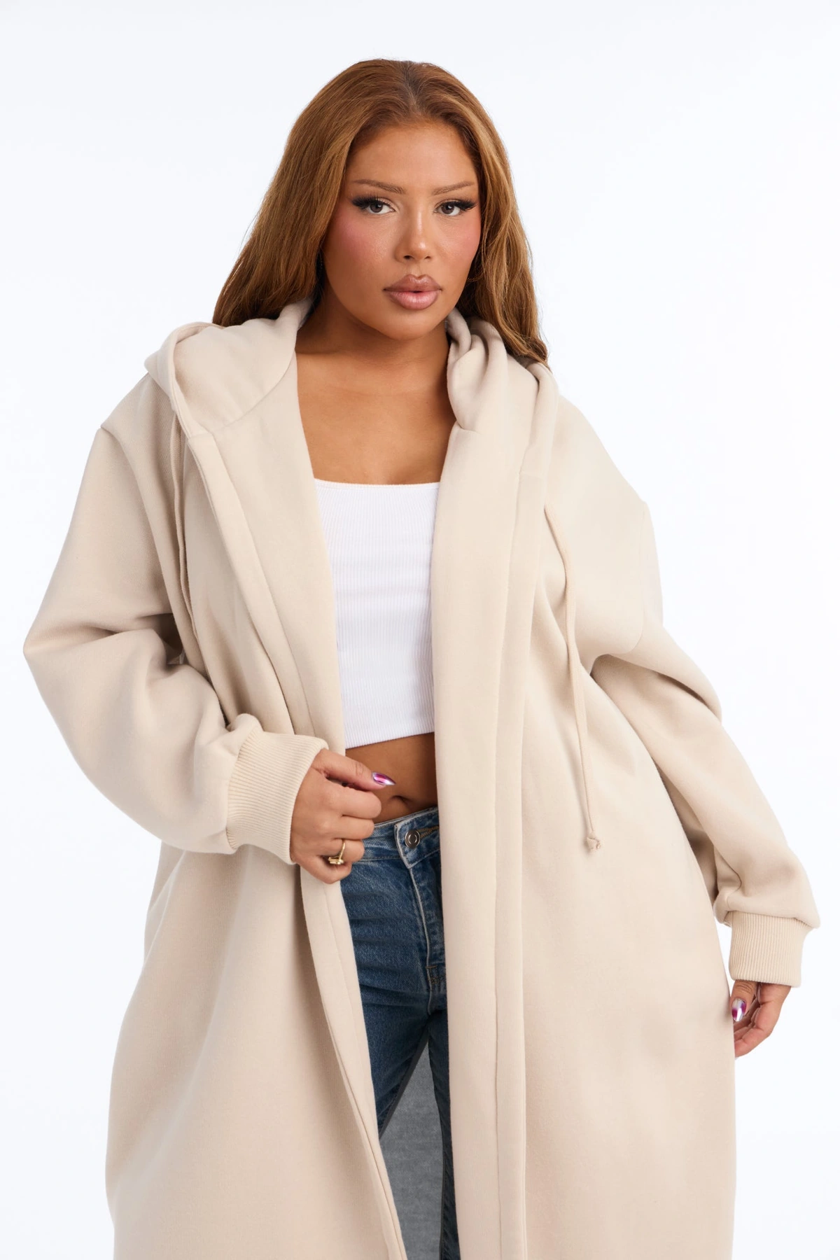 Jolie Cozy Fleece Trench - Stone — Bege-pedra