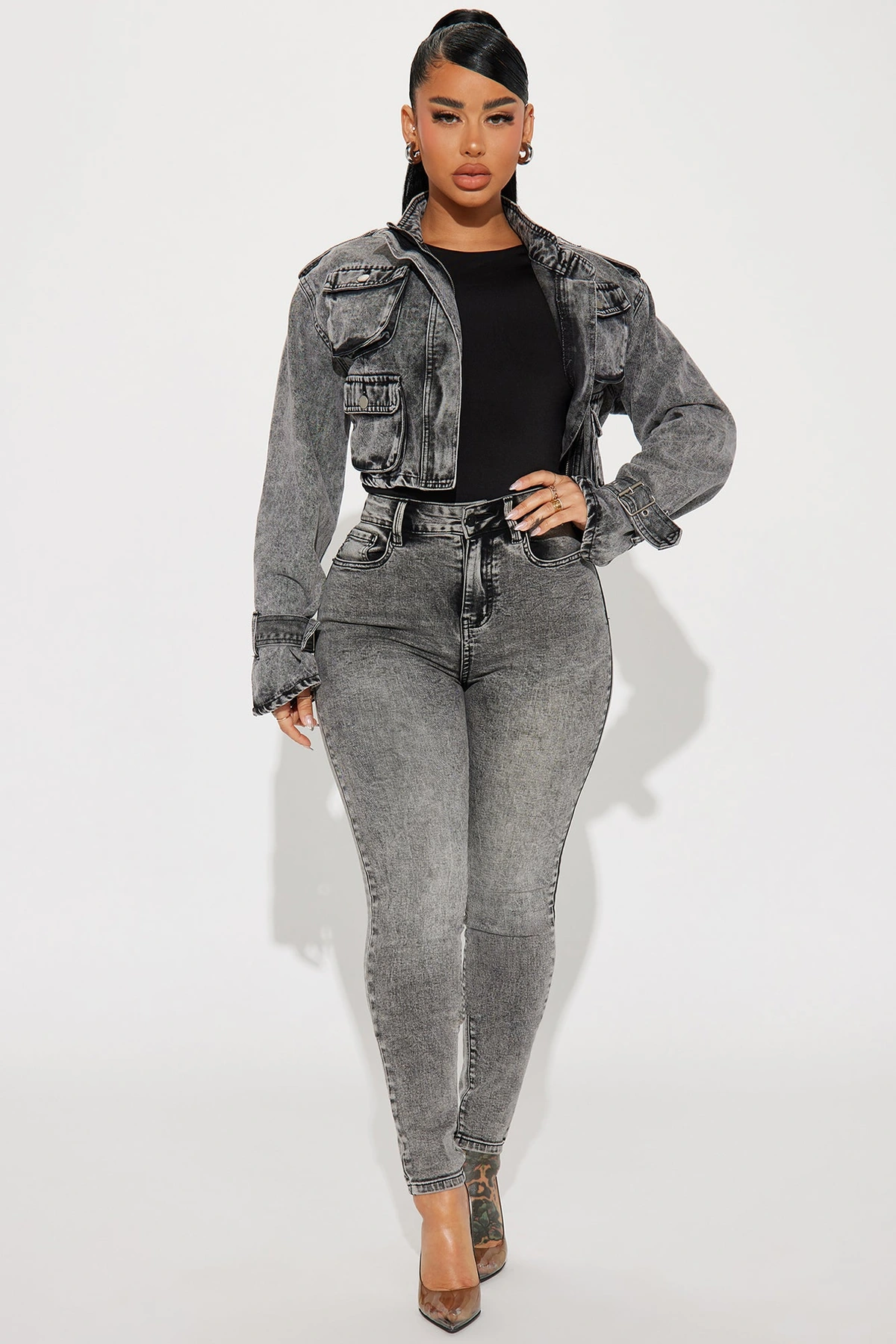 It's Giving High Stretch Curvy Skinny Jeans - Acid Wash Grey — Acid lavagem Cinzento