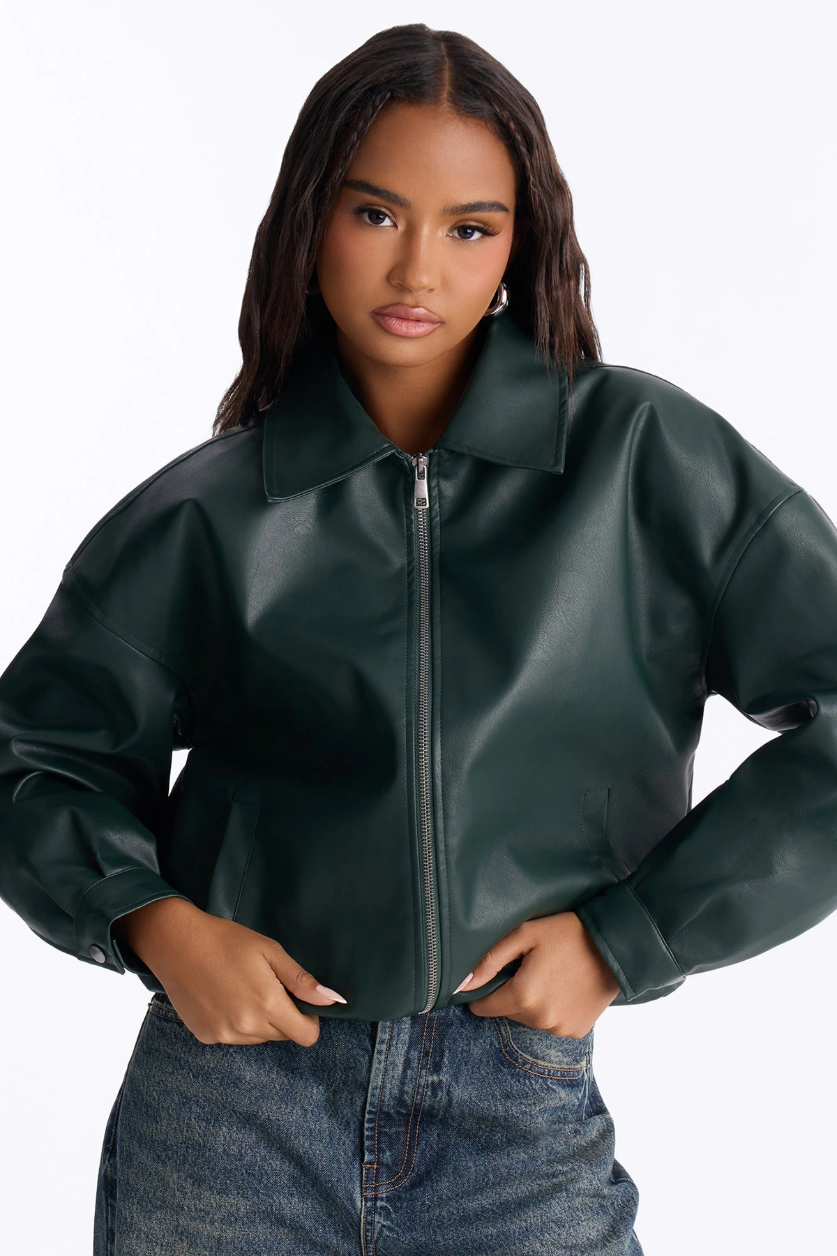 Hustle Mode Oversized Faux Leather Jacket - Hunter — Verde-escuro
